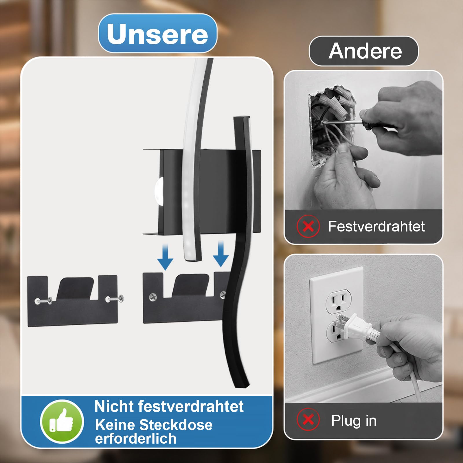 Wandleuchte Akku 2er Pack, Kabellose LED Wandlampen Dimmbar Wohnzimmer 60cm