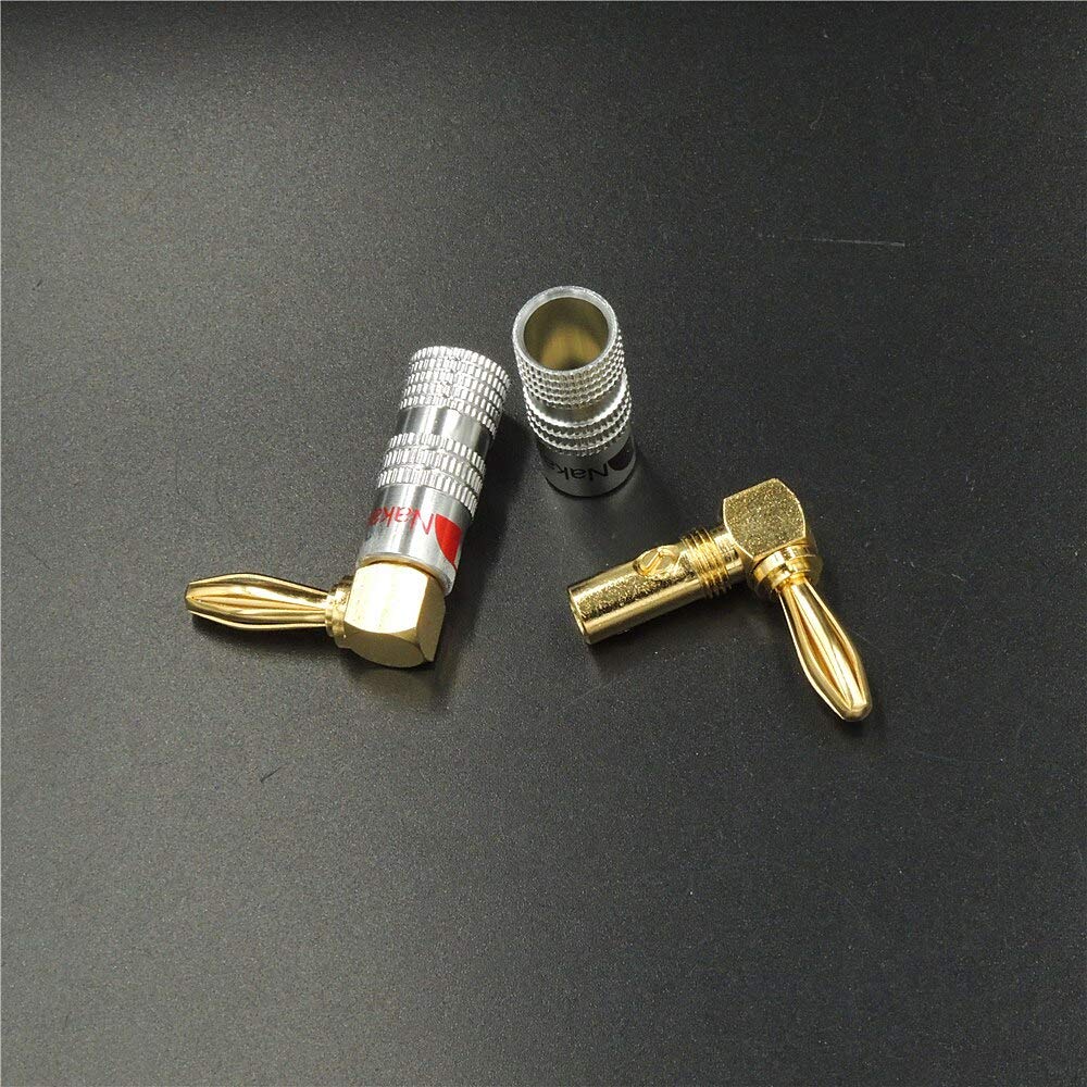 Lot de 12 fiches Banane à Angle Droit 4 mm Connecteur mâle Banane en cuivre plaqué Or 24 carats 90 degrés