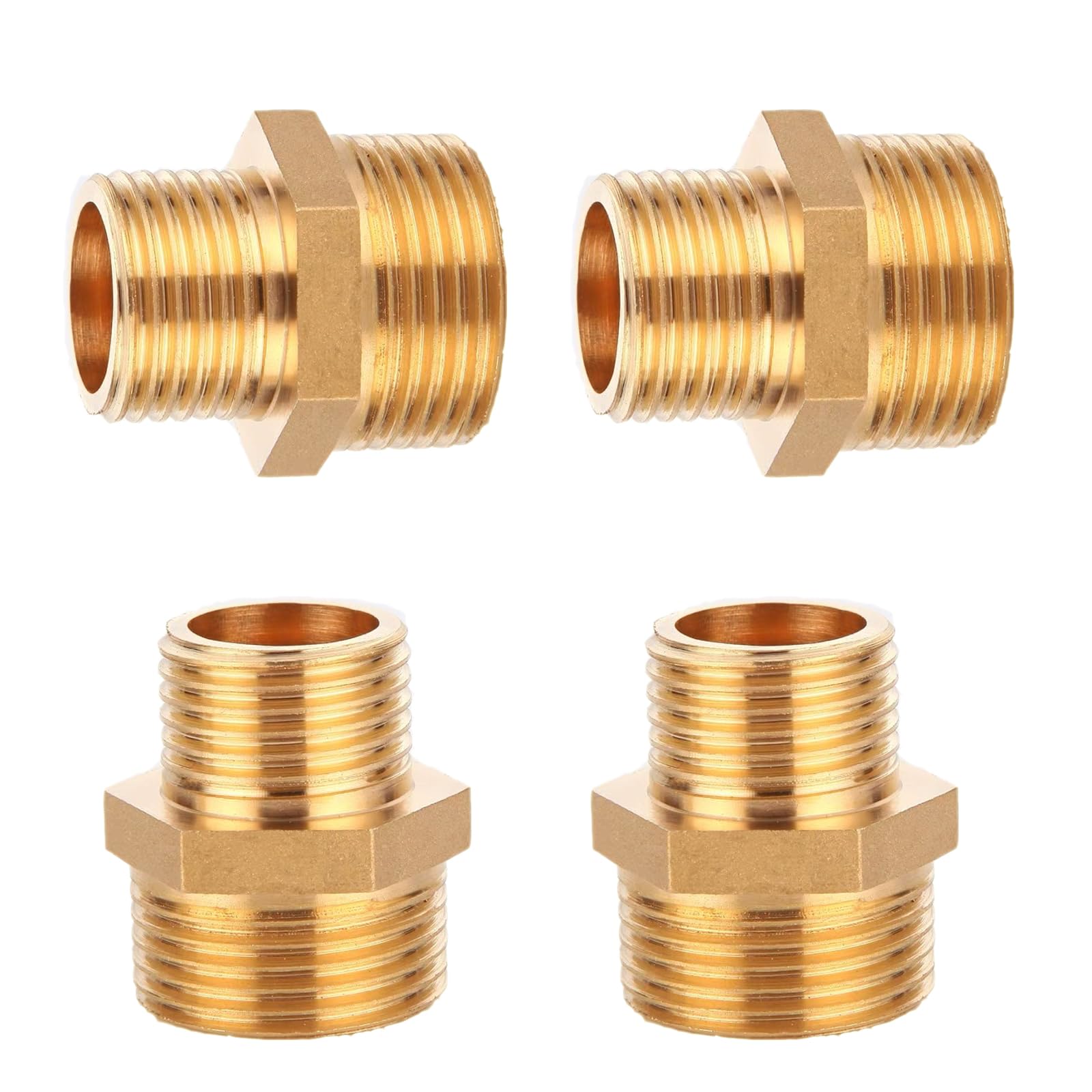 4PCS Solid Brass Reducing Hex Nipple Adapter Set - 3/8" NPT Male to 1/4" NPT Male Pipe Fittings for Plumbing, Fuel Lines, and Pneumatic Systems
