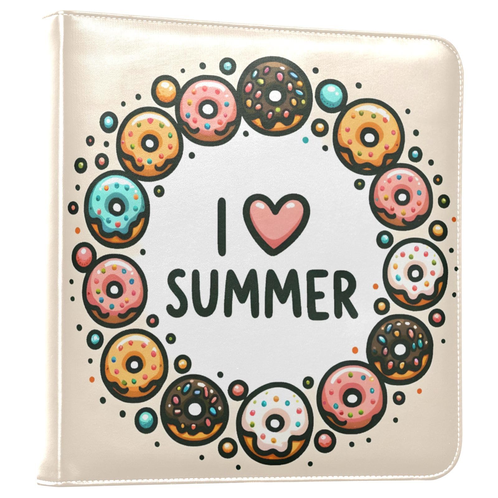 JIPONI Sweet Donuts I Love Summer Large Photo Album, DIY Leather Cover Scrapbook Albums for 4x6 5x7 6x8 Pictures, Self Adhesive Memory Book for Wedding, Baby, Family
