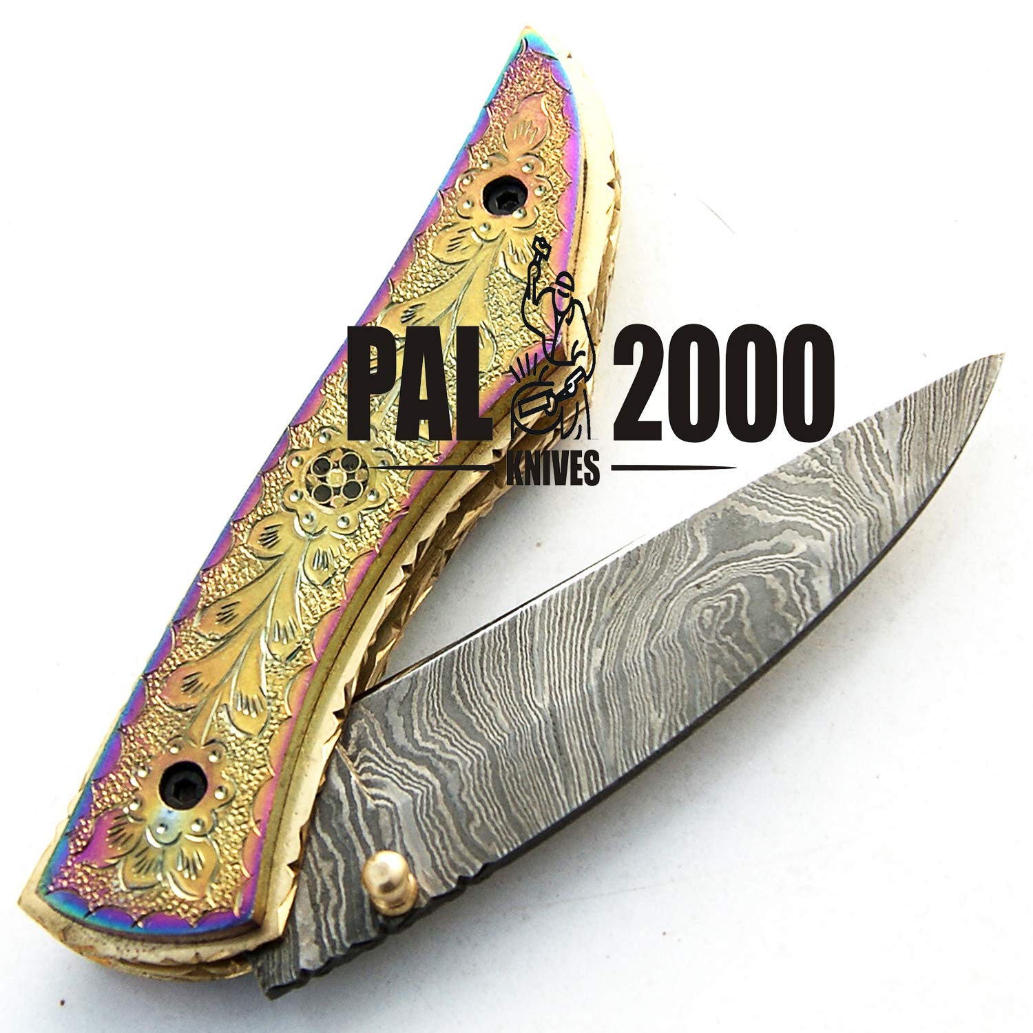 SJRJ 9515 TITANIO cuchillo de hoja de acero de damasco hecho a mano personalizado con funda casa cocina cocinero jardín que acampa herramienta de colección mango pesca y otros cuchillos