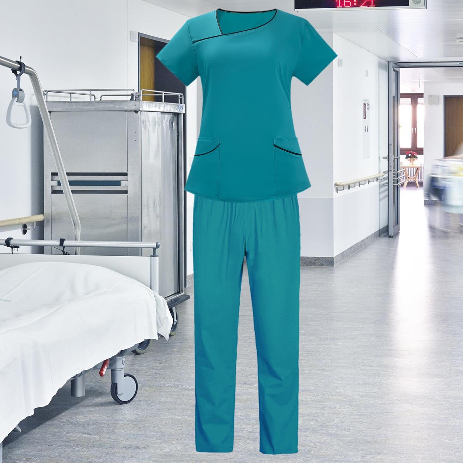 Conjunto de Uniforme Médico para, Ropa de Trabajo para Cuidadores de Mascotas, Ropa de Trabajo para El Sector Salud, Cómodo de Usar, Blusa, XL Lago Azul
