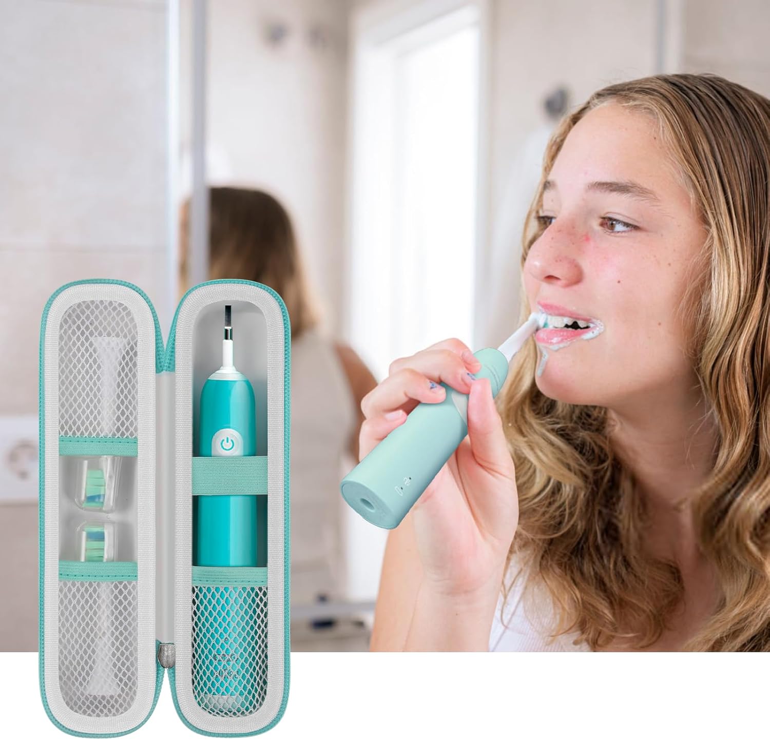Toothbrush Travel Hard Case Compatible with Oral-B Pro 1000, 2000, 3000, 3500, 1500/ for Philips Sonicare ProtectiveClean 4100 5100 Electric Toothbrush with Mesh Pocket&Carabiner - White (Bag Only) - Image 8