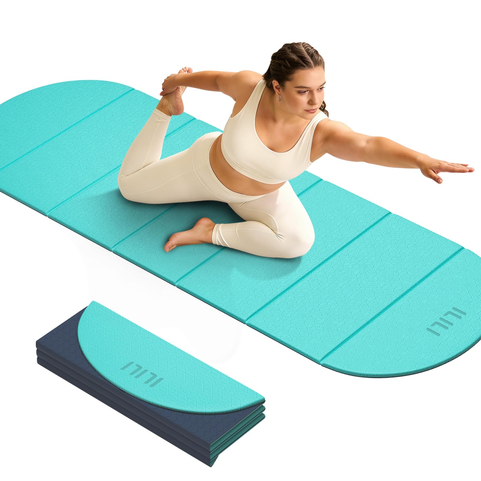 Photo 1 of ILILI Foldable Yoga Mat - 10mm Thick TPE, 75"L x 26"W, Lake Blue/Navy Blue