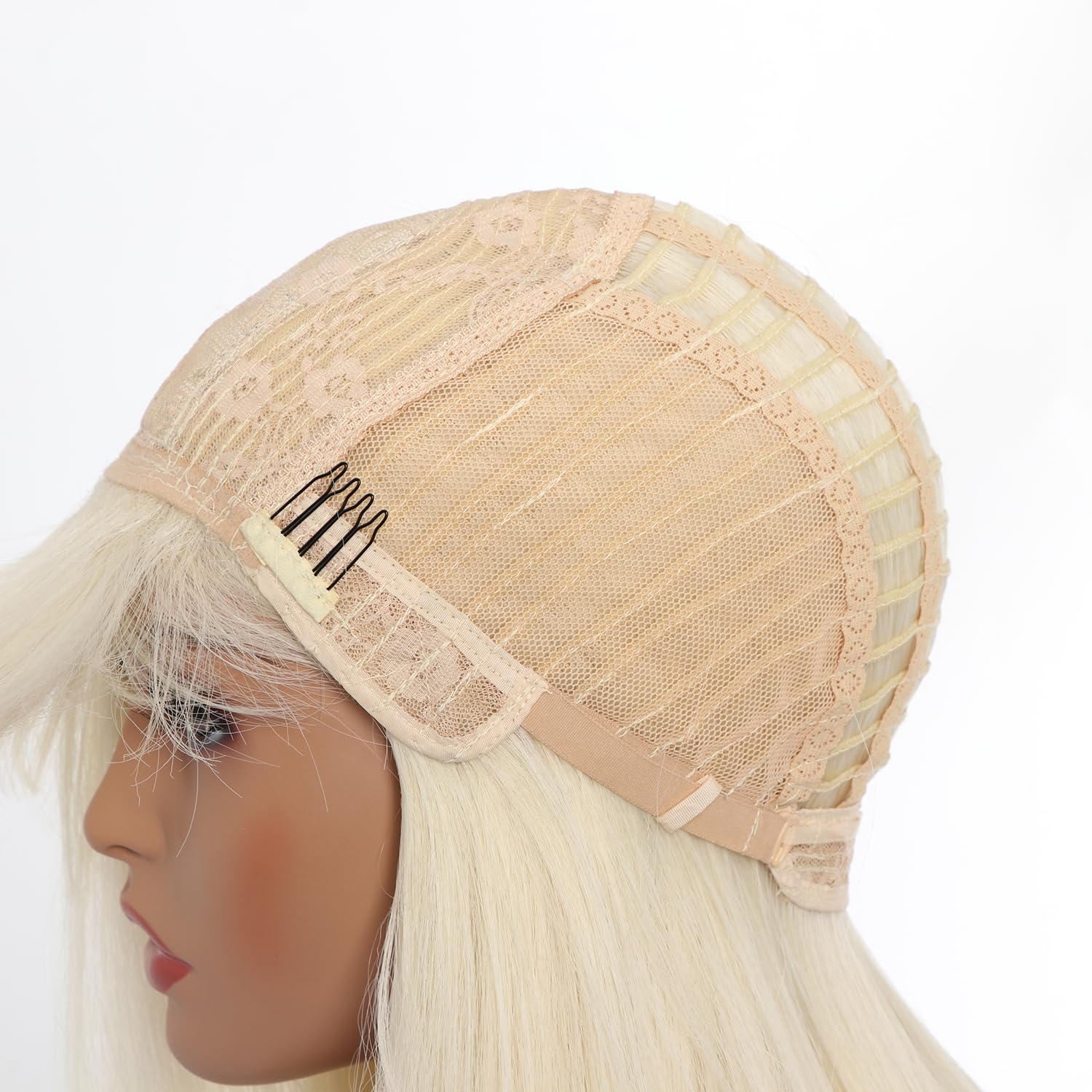 SIMKAYLEE Kurze Blonde Glatte Perücke mit Pony Damen Kurz Blond Gerade Bob Perrücke für Frauen Schulterlang Hellblond Wig für Karneval Fasching Party Halloween Cosplay Anime Roboter Alien (30 cm)