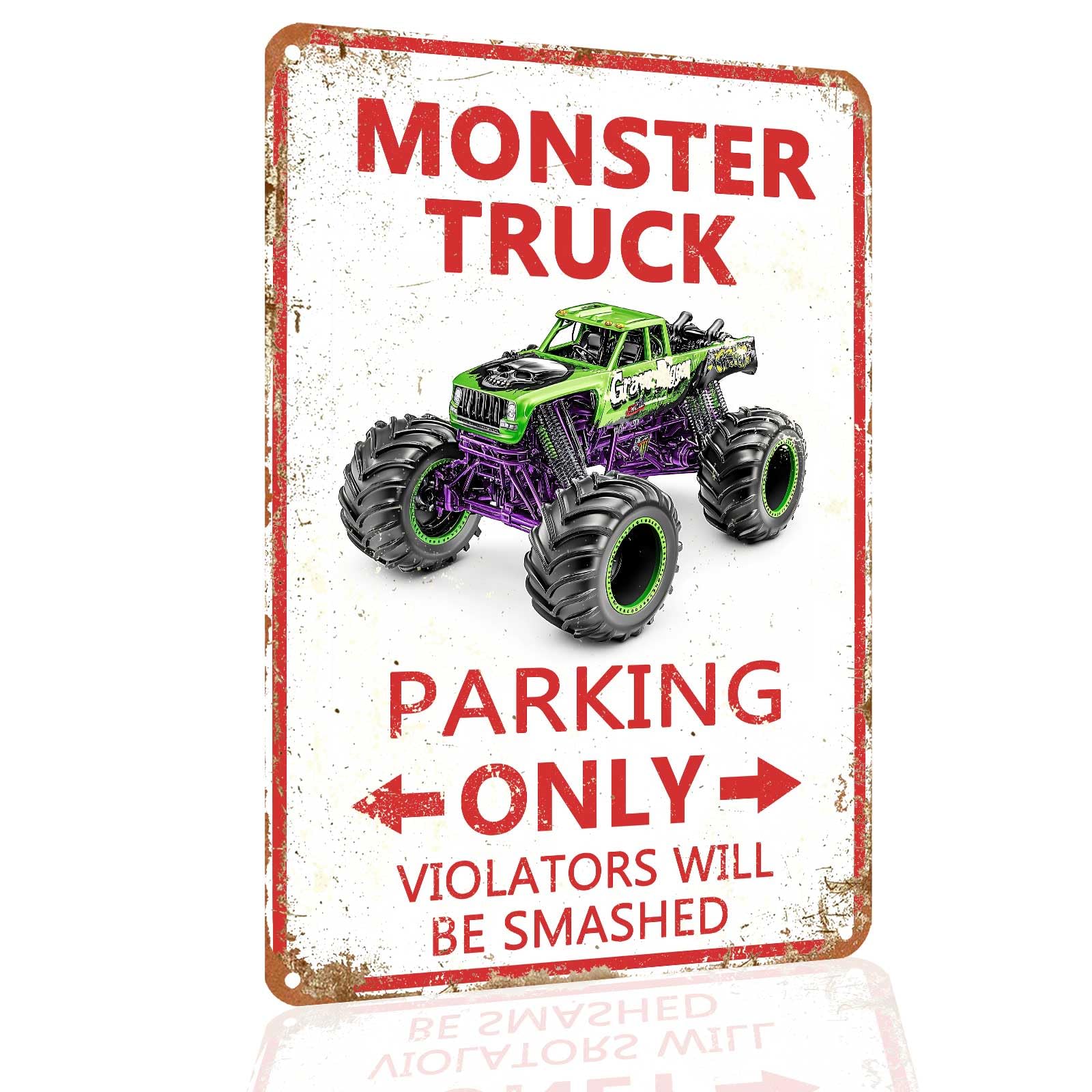 Monster Truck Parking Only Metal Sign, Boys Bedroom Monster Truck Parking Wall Decor, Birthday Decorations Party Supplies, Monster Truck Wall Decor