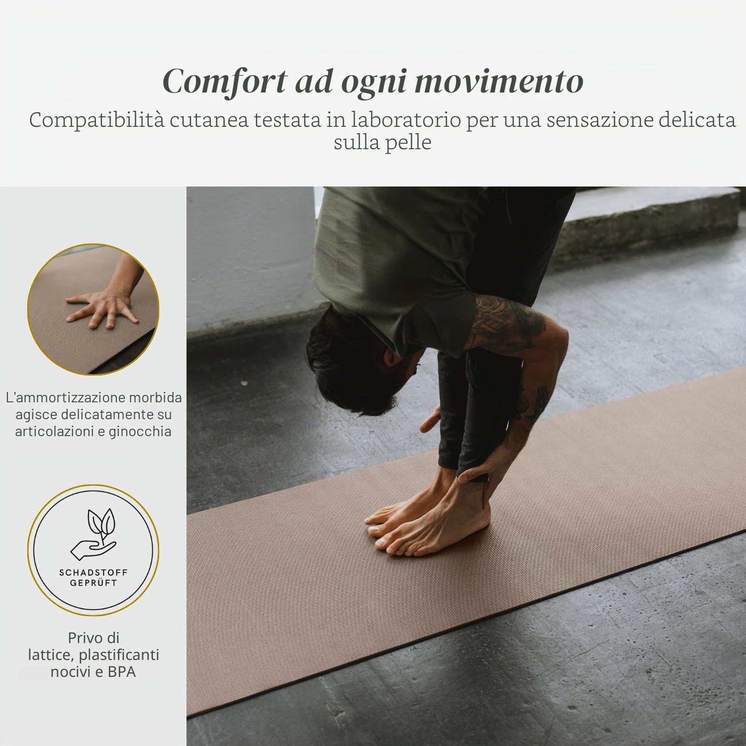 Lotuscrafts® Tappetino da yoga antiscivolo, 183 x 61 x 0,5 cm, leggero anche come tappetino da ginnastica, tappetino sportivo, delicato sulla pelle e privo di sostanze nocive