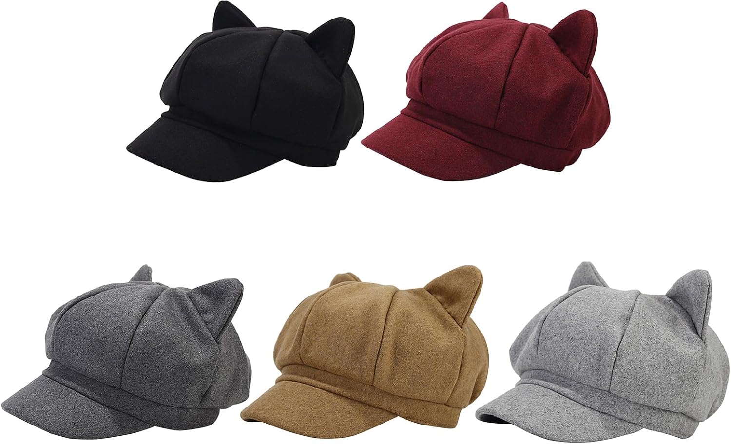 Newsboys Beret Hat for Women Breathable Woolen Cabbie Hat Y2K Cool Girl Cat Ear Octagonal Cap Subculture Headwear Black