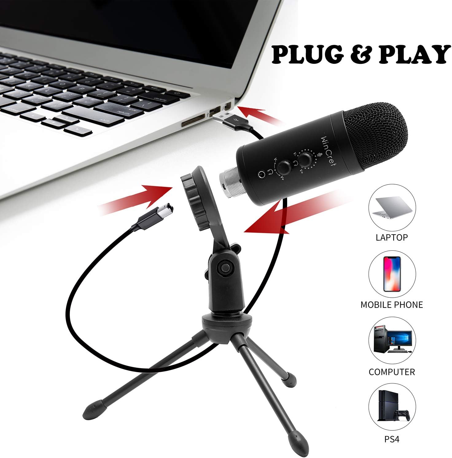 70% оƒƒ Evеrуthіng WinCret Professional USB Microphone, Recording Microphone, PC Laptop Microphone for Gaming, Streaming and Podcasts, Black
