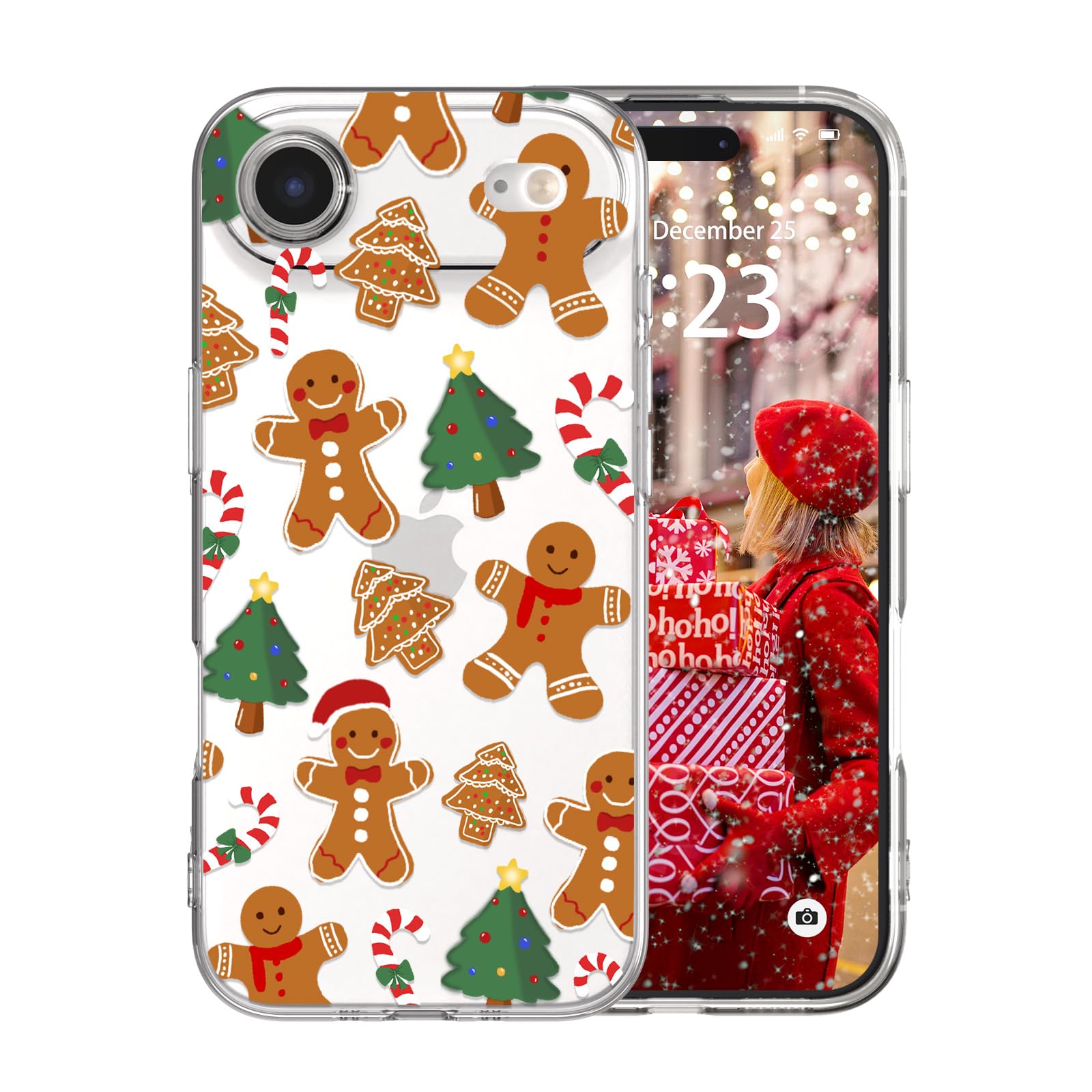 Schutzhülle für iPhone Air, Motiv: Weihnachtsbaum, Lebkuchenmann, transparent, niedlich, Süßigkeiten, Weihnachtsmann, Winterurlaub, Festival, Damen, Mädchen, Kinder, Mädchen, Mädchen, Mädchen