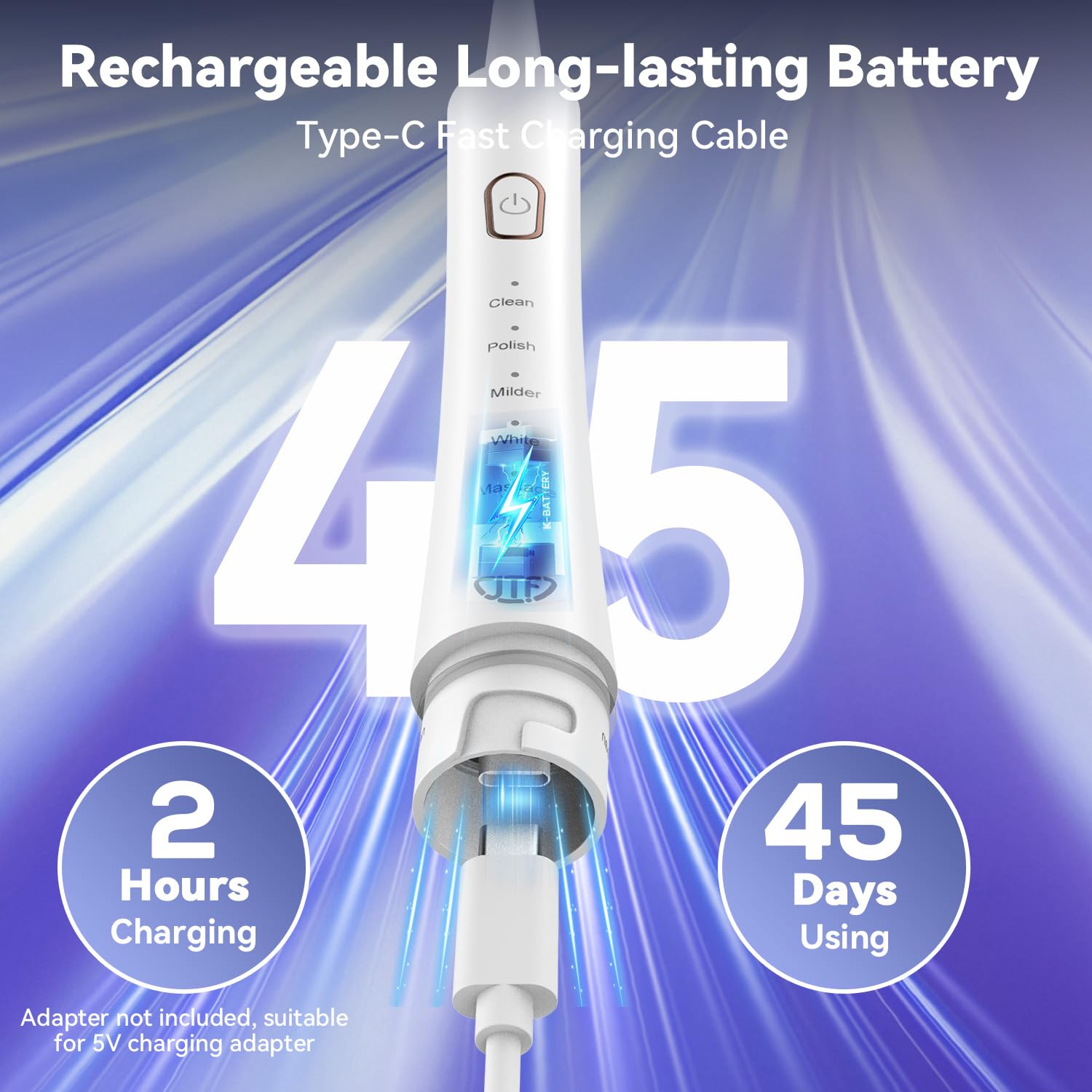 JTF Brosse à dents électrique orthodontique pour appareils dentaires : 6 têtes de brosse souples en forme de U, 5 modes de brossage, minuterie de 2 min, étanchéité IPX7, nettoyage buccal profond