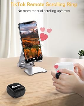 TikTok Remote Control Kindle App Page Turner, Bluetooth Camera Video Recording Remote Control, TIK Tok Scroll Ring for iPhone, iPad, iOS, Android - Black