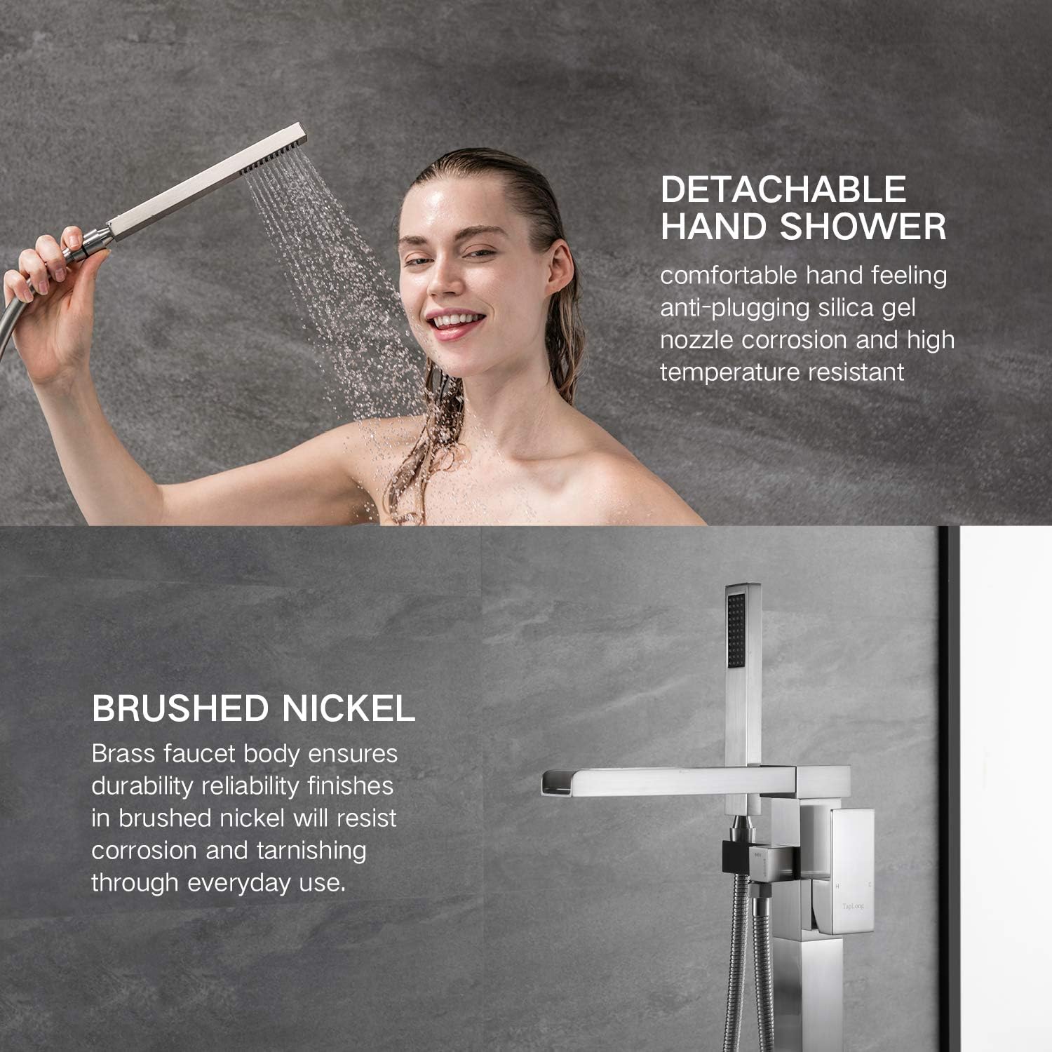 Blасk Frіdау - 50% оƒƒ TapLong Freestanding Bathtub Faucet Tub Waterfall Filler Floor Mount Bathroom Faucets Brass Single Handle with Hand Shower High Flow Rate Max 6 GPM (Brushed Nickel)