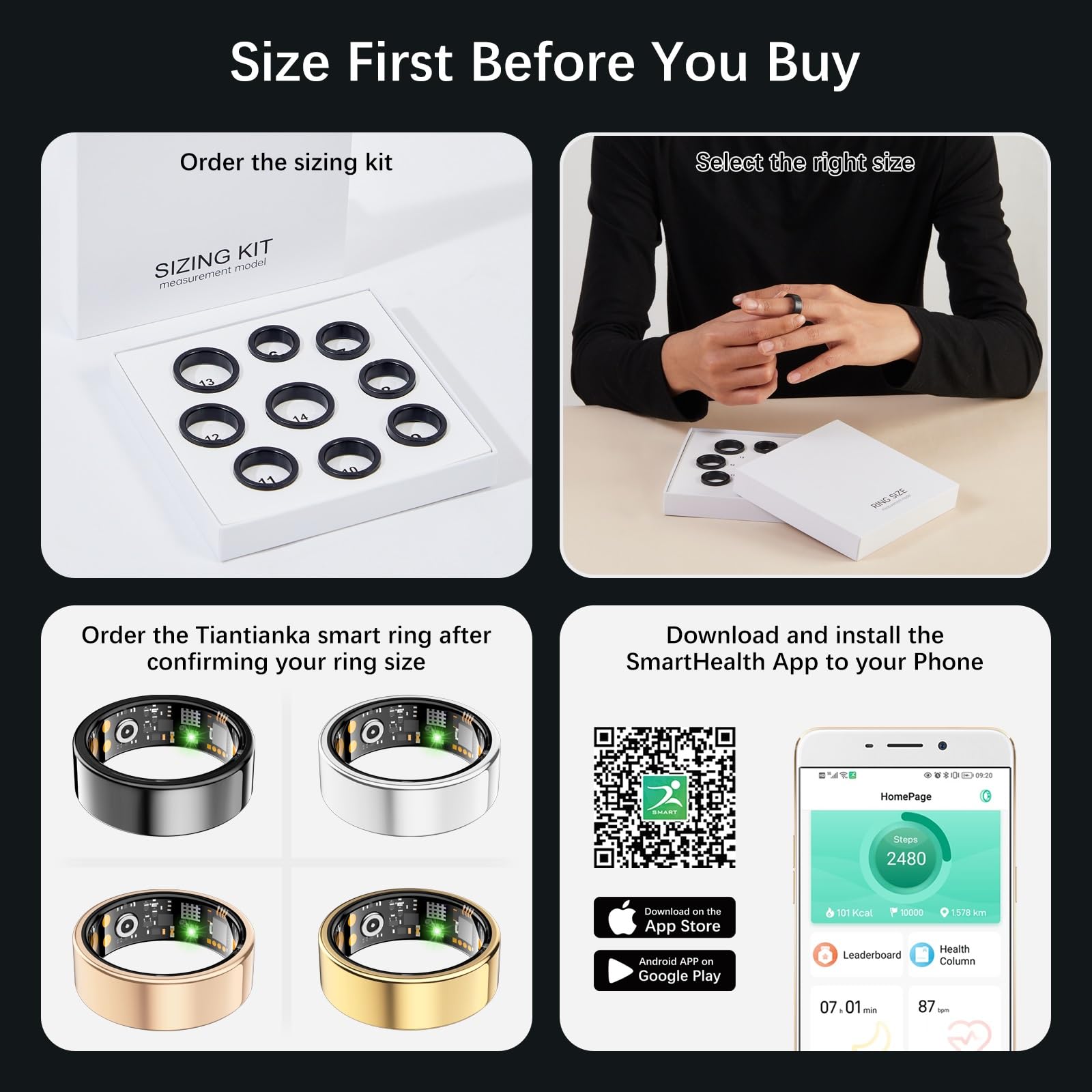 Ring Health Tracker for Women Men, Fit Ring with Heart Rate, Blood Oxygen, Sleep Monitor, Calories, Step Counter, IP68 Waterproof Smart Ring for iPhone & Android, No Subscription Fee (Silver, 7#)