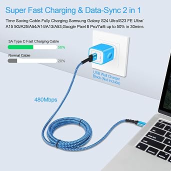for Samsung S26 S25 S24 Ultra Fast Charging Type C Cable 10FT 3Pack Android
