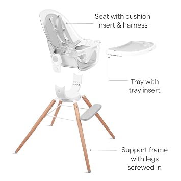 Munchkin 360 CloudTM Baby and Toddler High Chair with Clear Seat and 360 Swivel, White and Grey with Wooden Legs