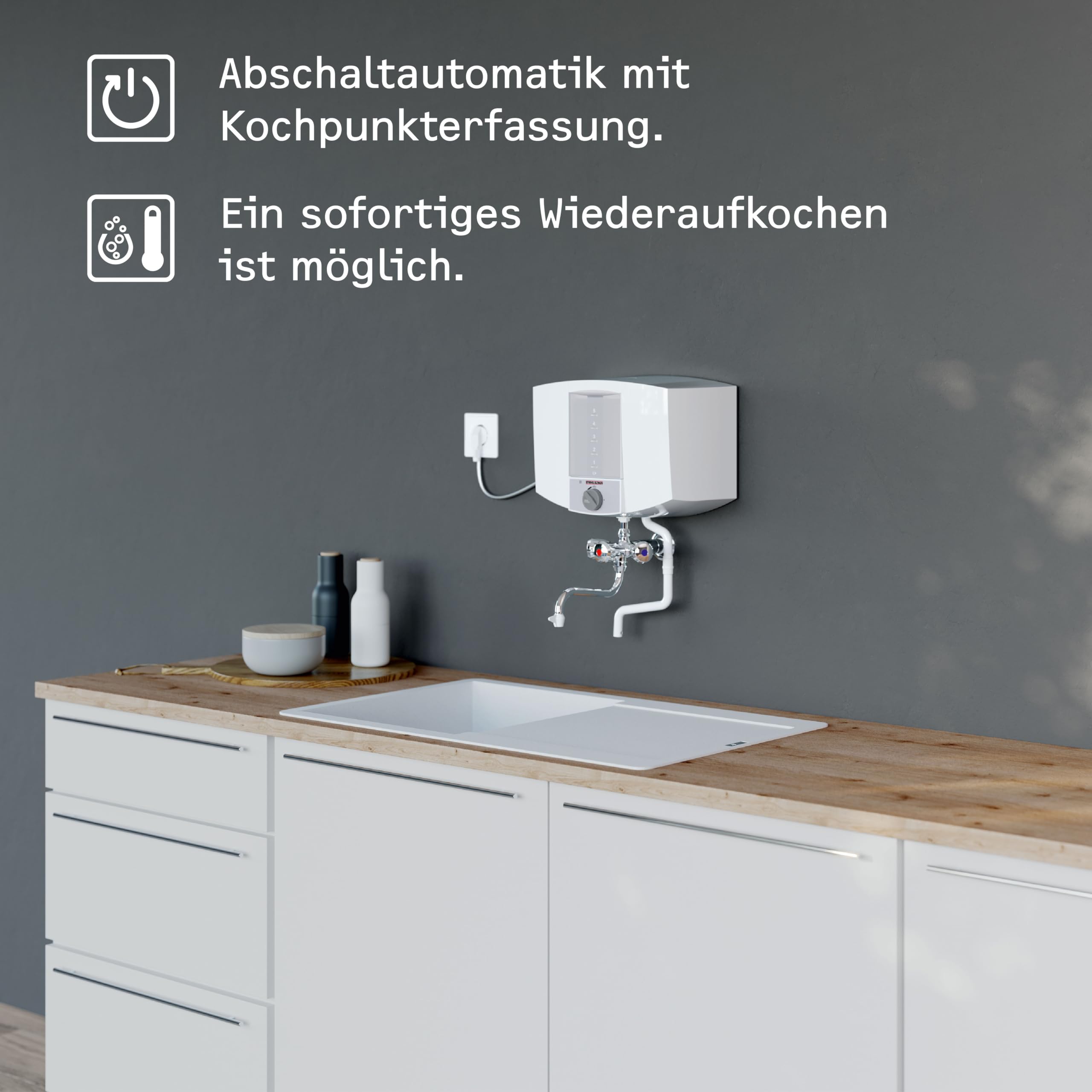 STIEBEL ELTRON Kochendwassergerät KBA 5 KA, Kunststoff, 5 Liter, Dreigriff-Füll- und Ablaufarmatur, 74289