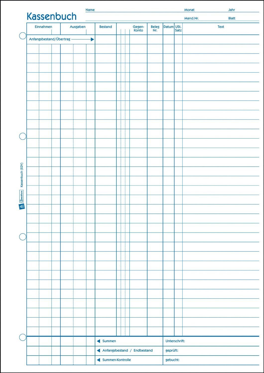 Avery Zweckform 426 Kassenbuch, DIN A4, nach Steuerschiene 300, 100 Blatt, weiß (3er Pack)