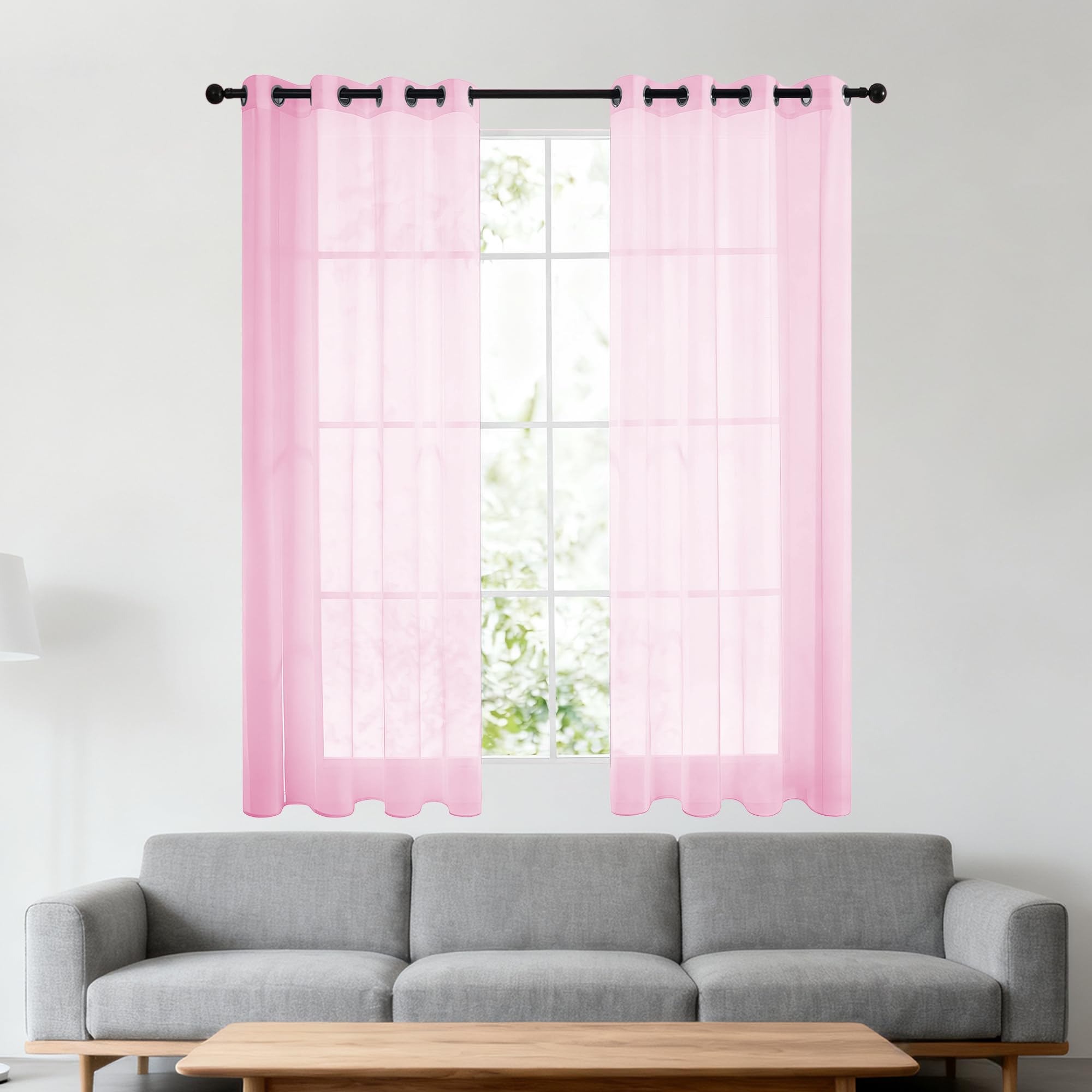 Przezroczyste Zasłony 360 x 210 cm Z Woalu Półprzezroczyste Firanki Elegancka, Wysokiej Jakości Glamour Do Dekoracji Małych Okien Kuchnia Dom Sypialnia Drzwi Roleta, Różowy