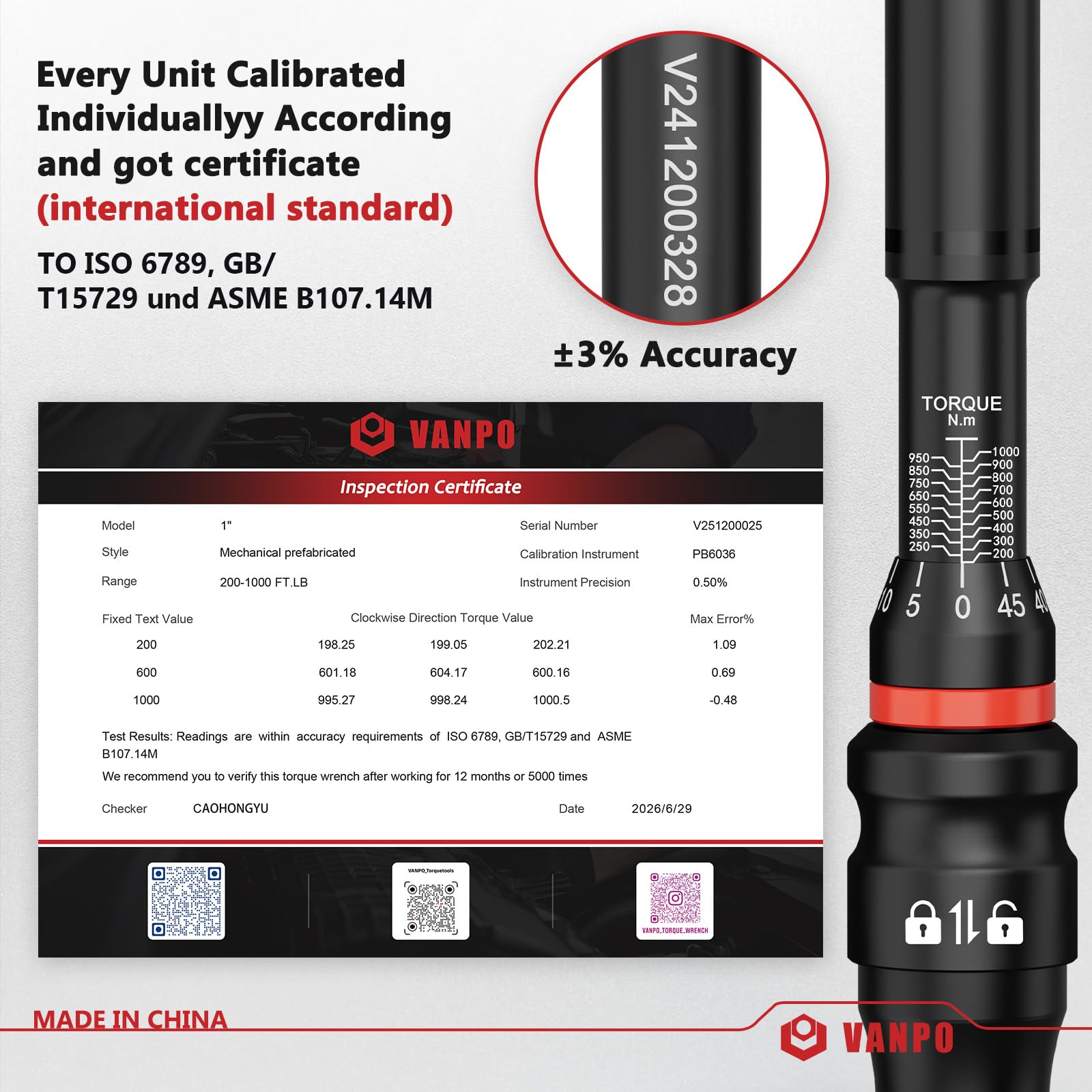 VANPO Chiave dinamometrica da 3/4", 200-1000 Nm, per industria