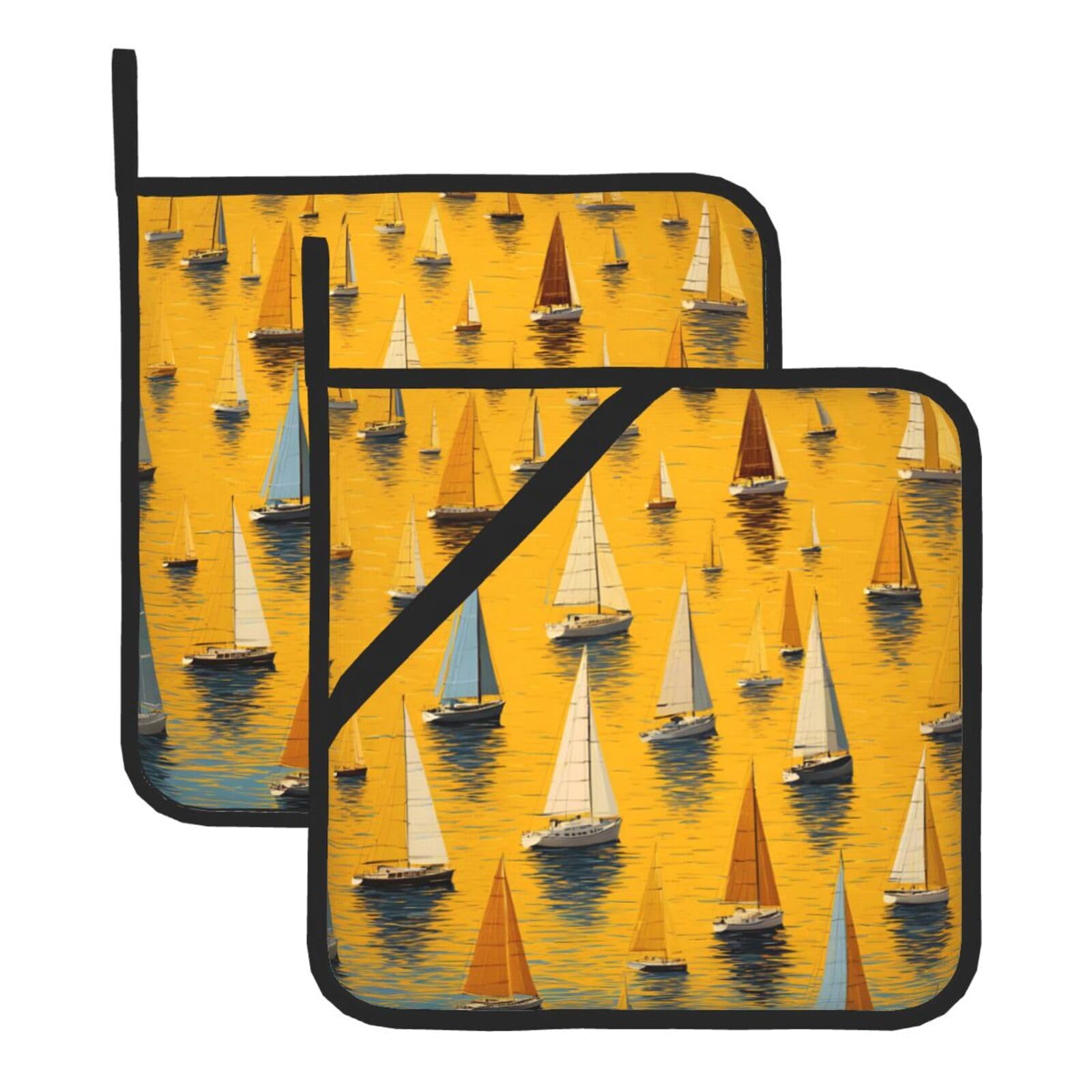 (Many Sailboats) Oven Hot Pads Set of 2 Heat Resistant Pot Holders for Kitchen Cooking Baking BBQ
