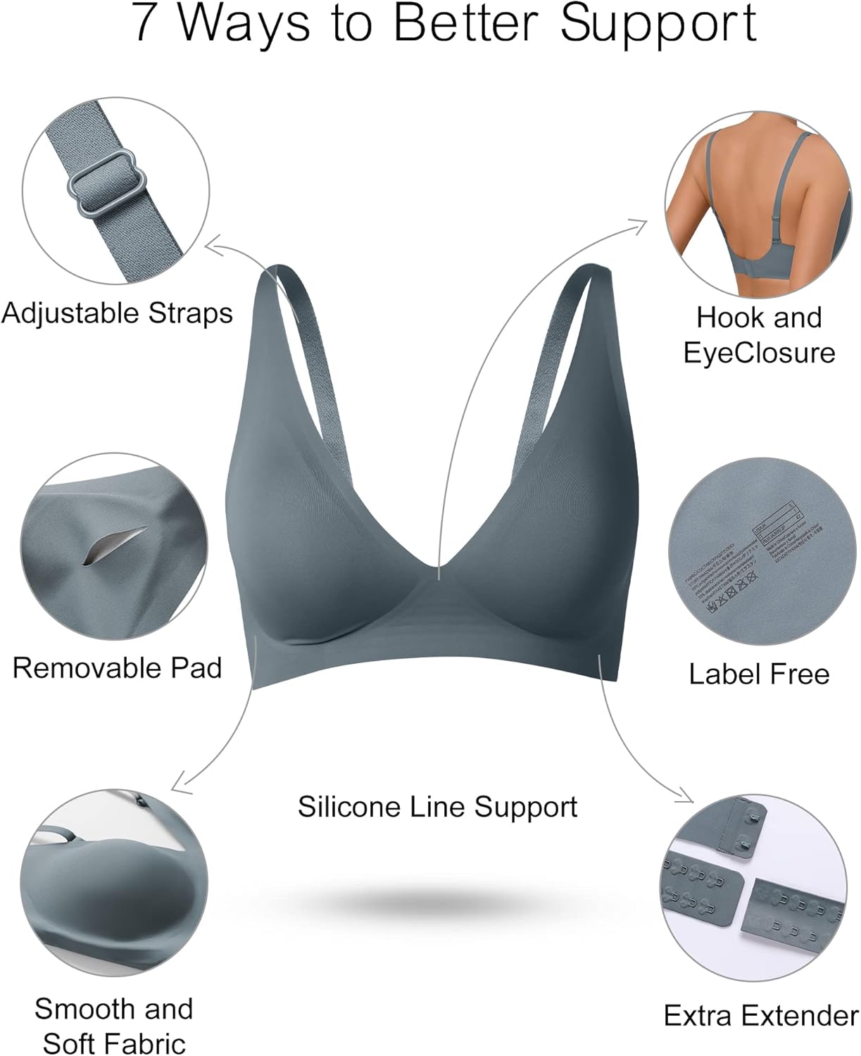 SHARICCA Pro Seamless Bra for Women Deep V Neck Wirefree Bra Adjustable Strap Comfort Sleep Bra Removable Padded Bralette - Image 5