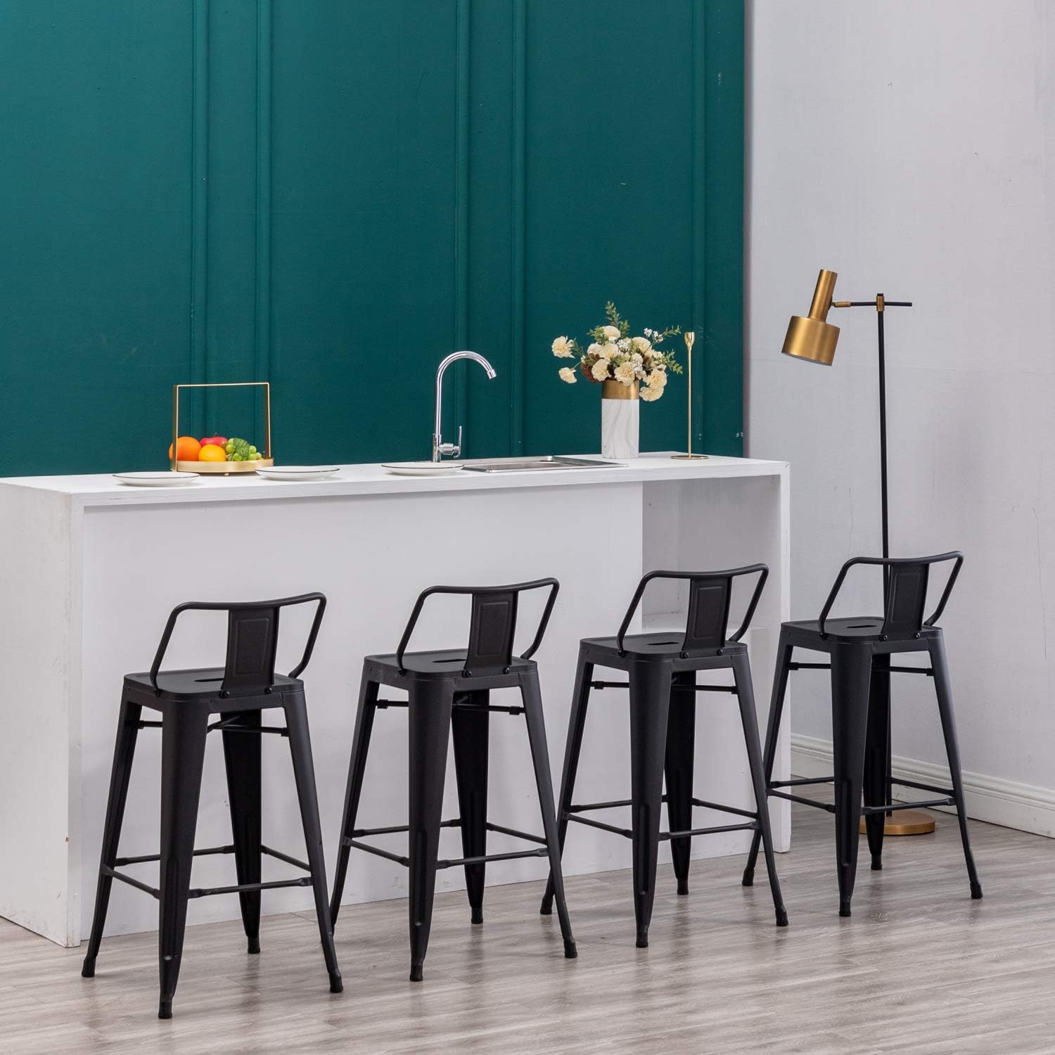Buy 24 Inch Metal Barstools Set Of 4 Indoor Outdoor Bar Stools With Back Kitchen Dining Counter Stools Bar Chairs Matte Black Online In Indonesia B07ft9vt92