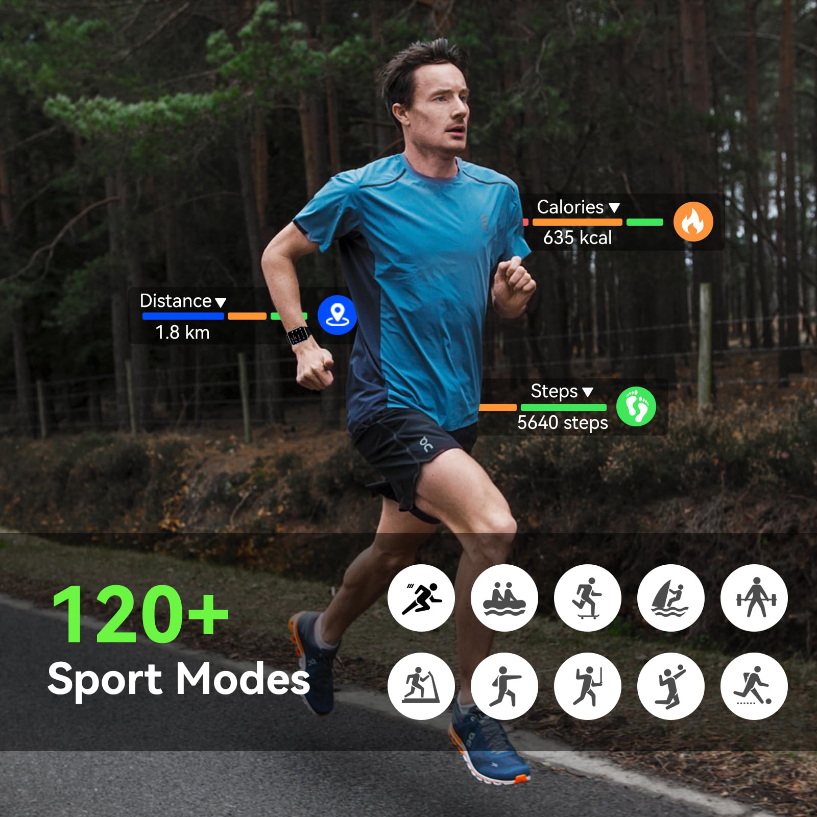 Smart Watch for Men Women, 1.85" HD Fitness Tracker with Bluetooth Calls, IP68 Waterproof, 120+ Sport Modes, 24/7 Heart Rate/Sleep Monitor, Pedometer, Calories, Smartwatch for iOS Android (Black)