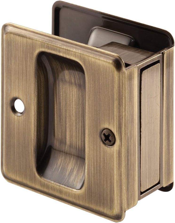 Prime-Line N 7080 Solid Brass, Antique Brass Finish, Pocket Door Combination Pull (Single Pack)