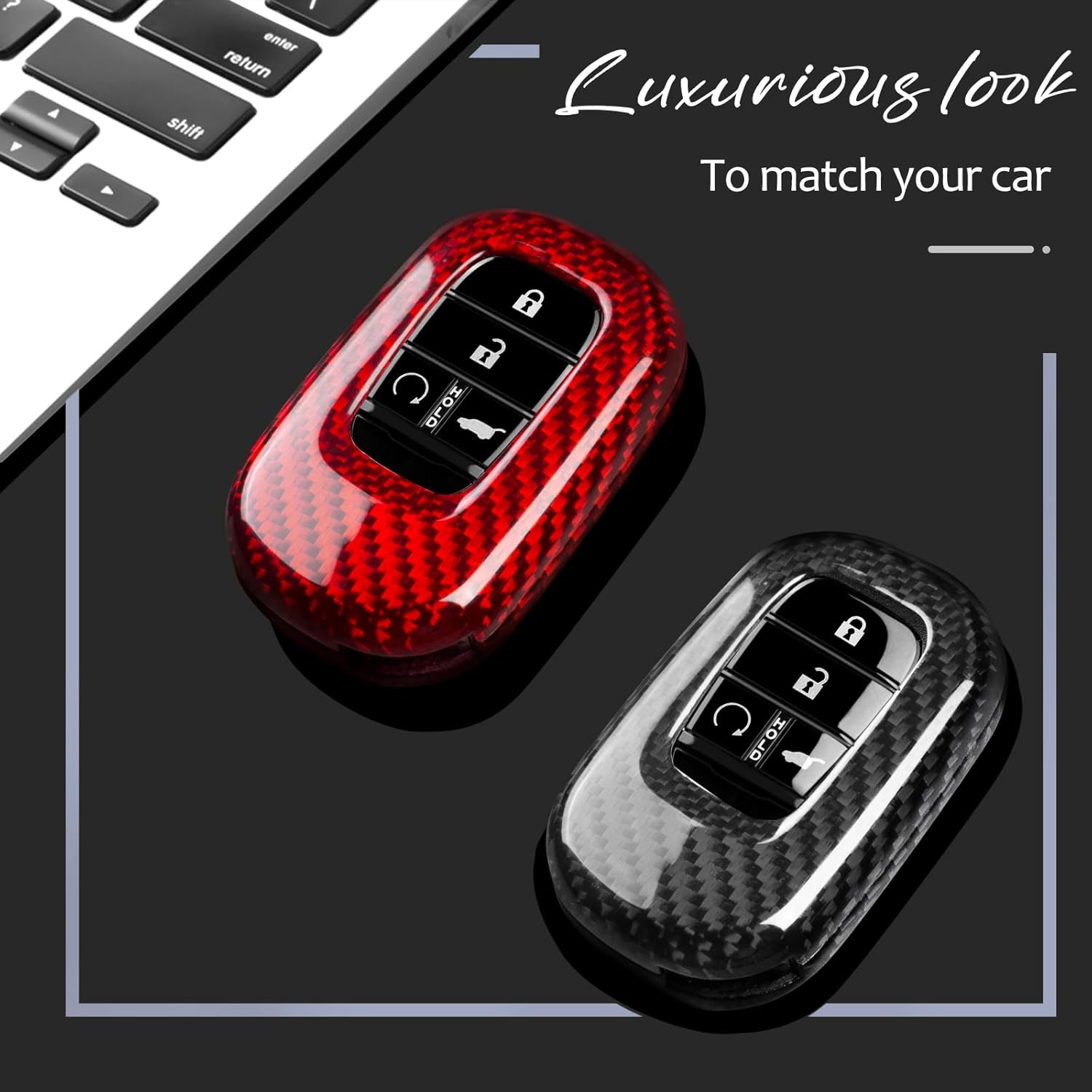 T-carbon Key Fob Cover Compatible with Honda,Real Carbon Fiber Key Case fits for Honda Civic Type R Accessories,fits for Accord Civic HR-V CR-V Pilot Sport Accessories,Silver Black