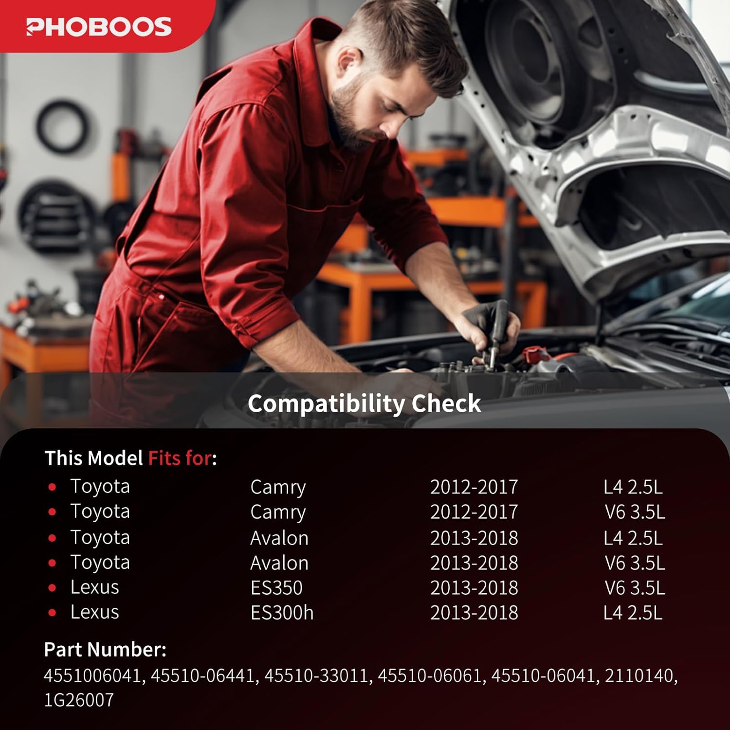 phoboos electric power steering rack and pinion assembly compatible with toyota camry 2012-2017, avalon 2013-2018 & lexus es350/es300h 2013-2018, 2.5l/3.5l models, new unit, direct fit, ref. 1g-26007