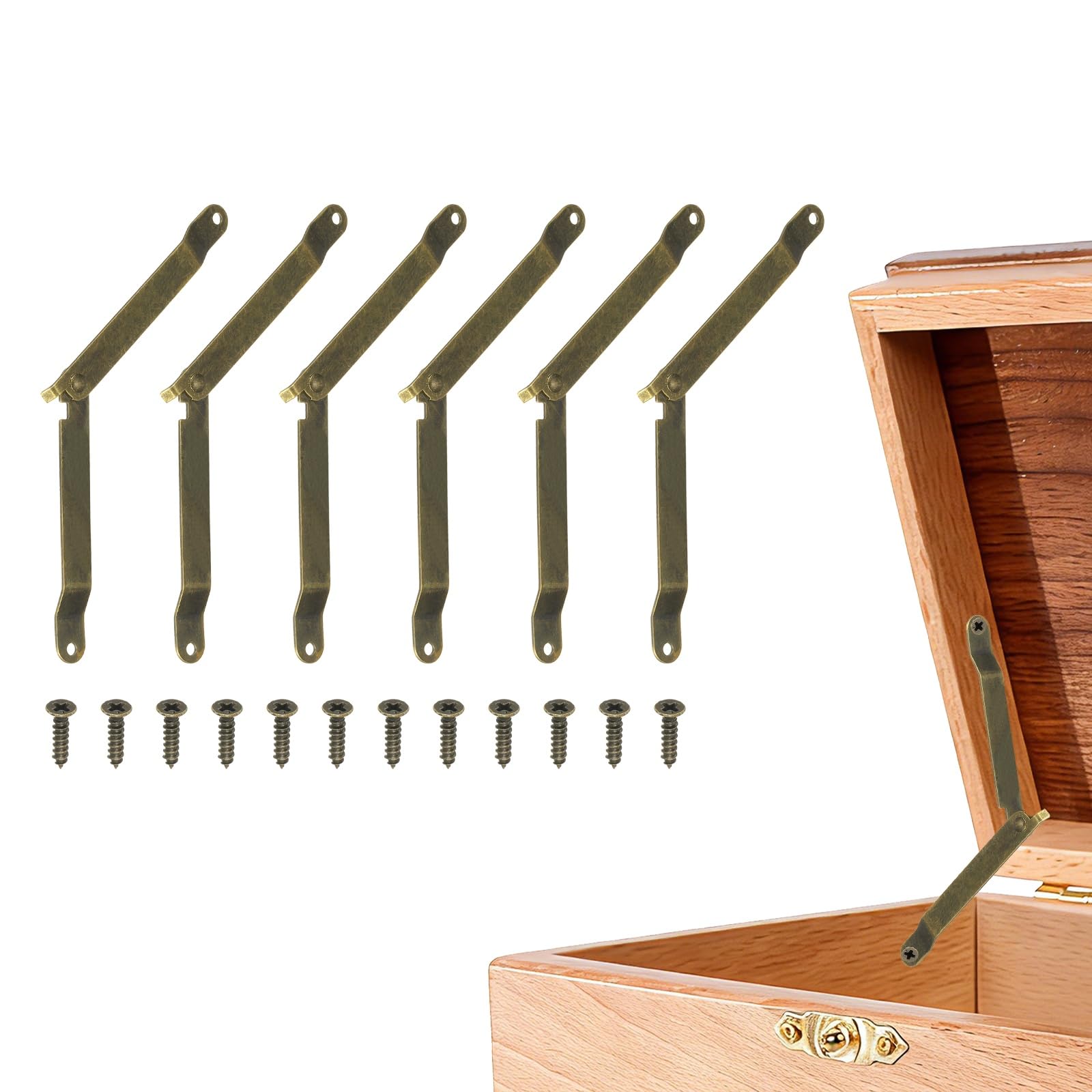 sourcing map 6Pcs Folding Lid Support Hinges, 180 Degree Iron Rotatable Furniture Lid Hinge, 3.86" x 0.43" Lid Stay Hinge for Cabinet, Wooden Boxes, Home Furniture, Window, Doors, Bronze