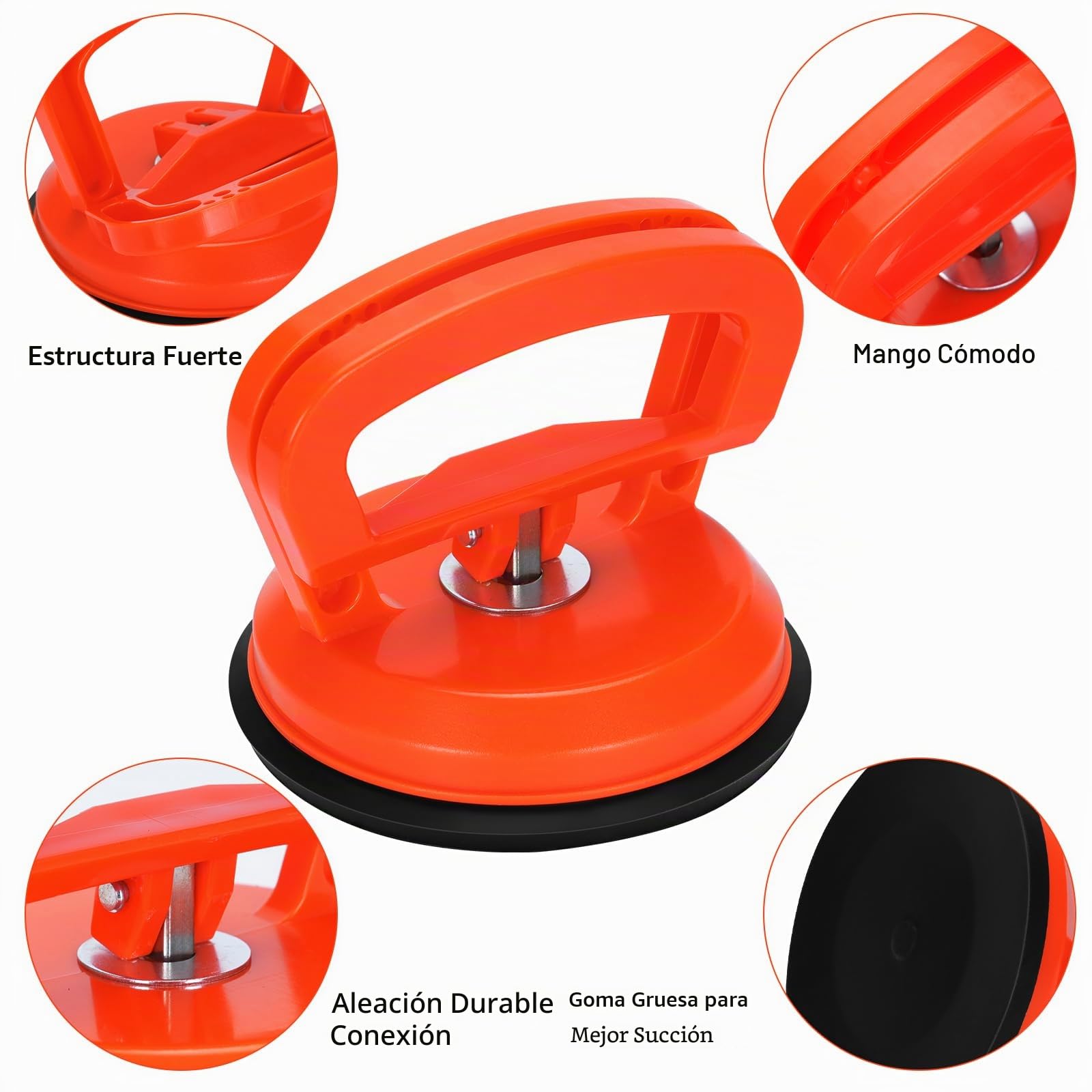 Ventosas Elevación 50kg, Elevador de Vidrio Cristales Azulejos Espejos, Vacío Potencia Diámetro 11.8 cm Naranja