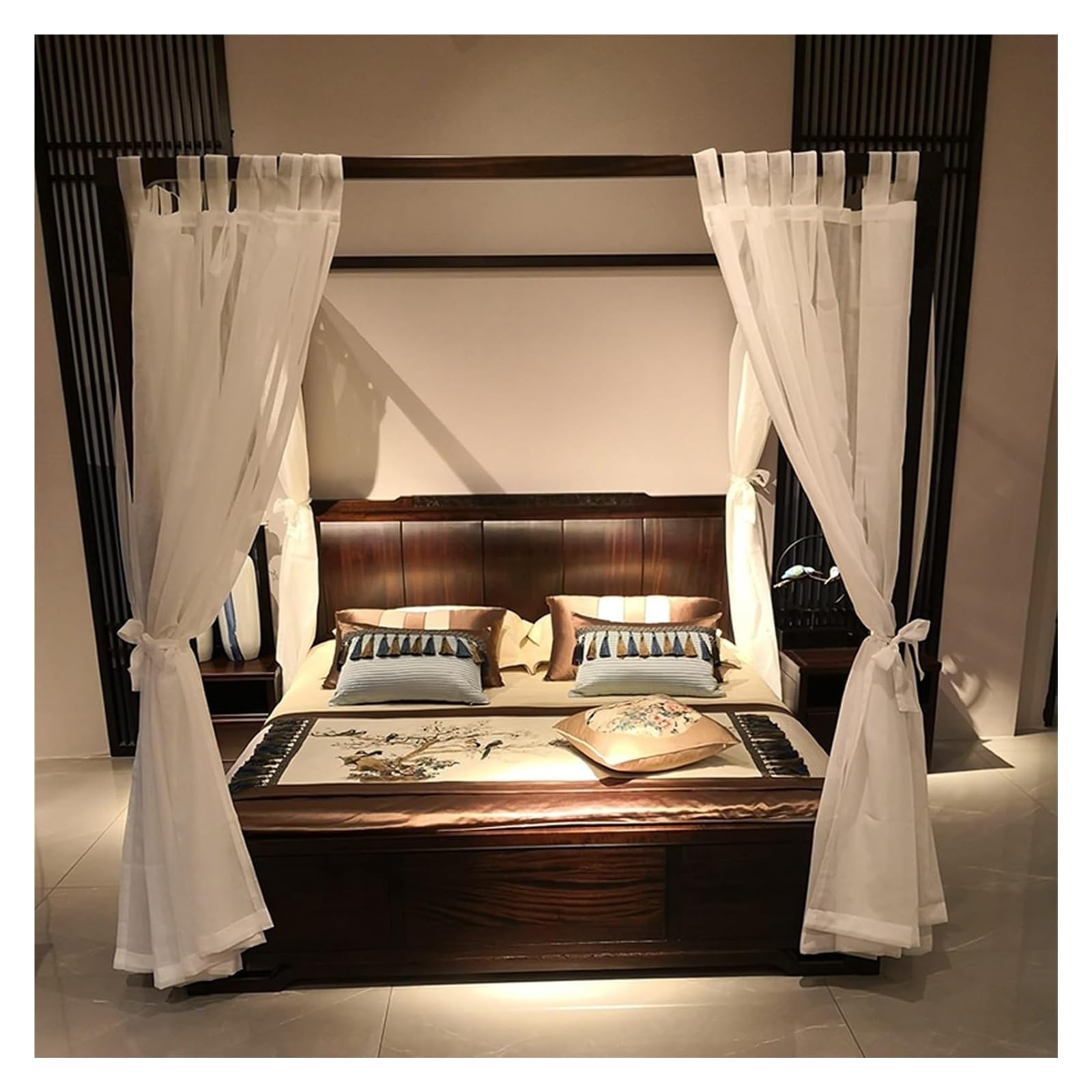 UDPOIUYT Post Princess Bed Canopy Curtainm, Double Layer Four Corner Canopy Drapes For Bedroom Play Tents Multicolor Multiple Sizes(Coffee,180 * 220cm)