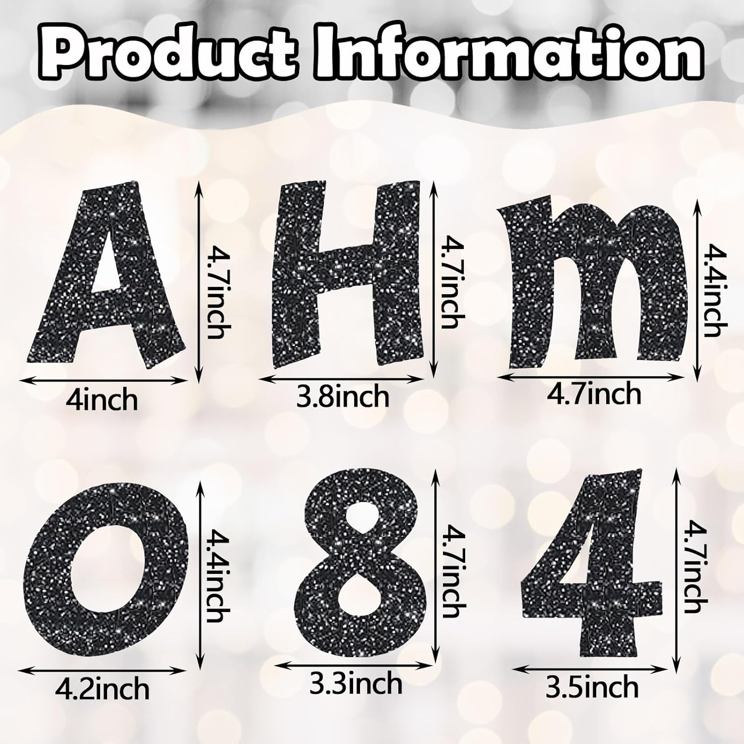 colarr 216 pcs glitter bulletin board letters for classroom number alphabet punctuation symbol cutout 4'' die-cut poster letter with adhesive dot school party holiday decor display(black) black 4 inch