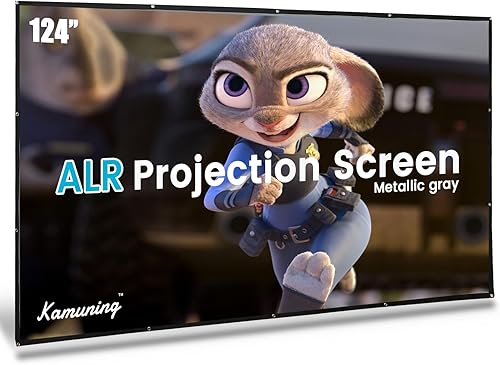 KAMUNING Pantalla de proyector de 124 pulgadas, 4k 169 antiarrugas, portátil, lavable, con respaldo negro, absorbe las pantallas de películas de luz