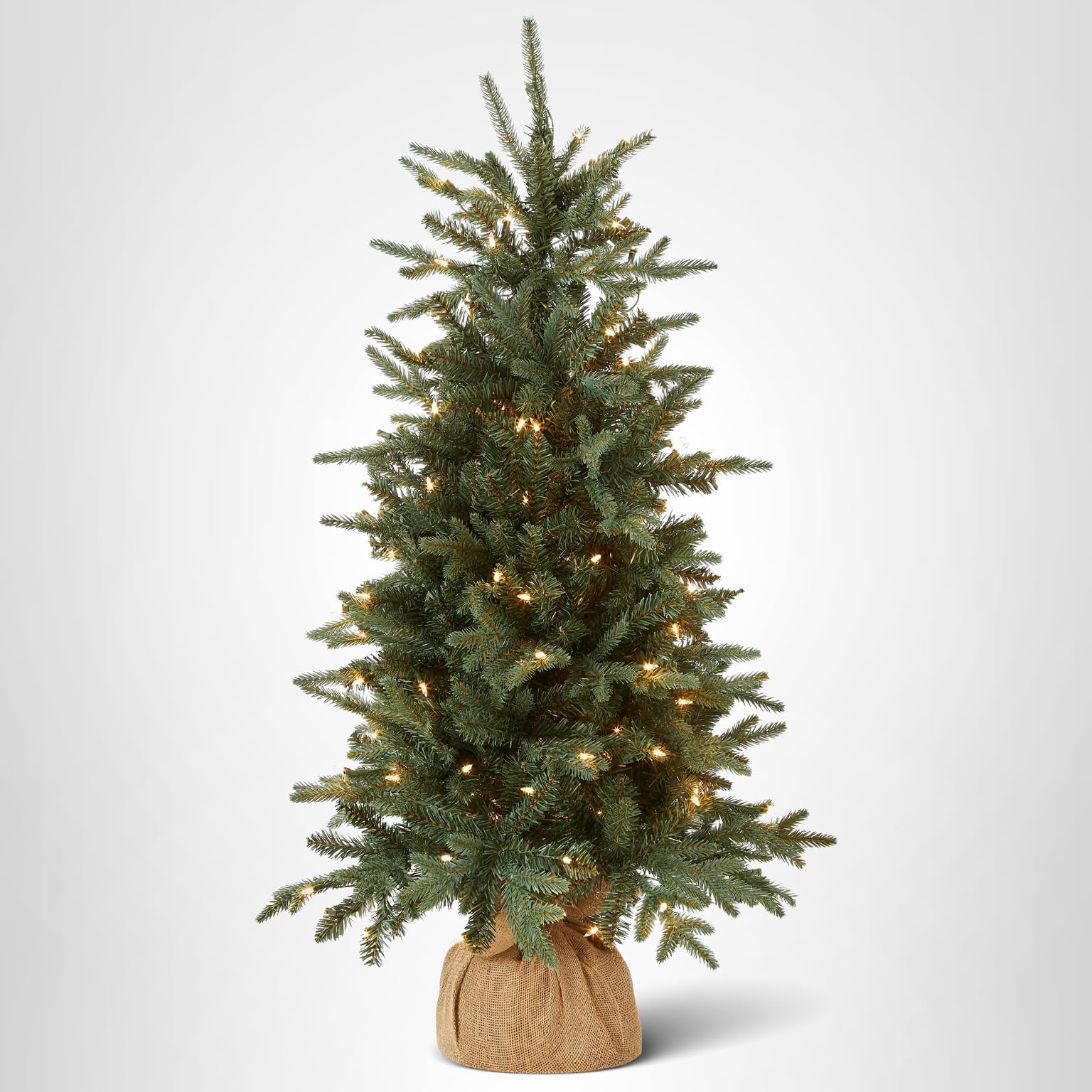 National Tree Company 4 ft Pre-Lit Everyday Collection Mini Artificial Christmas Tree, 150 Clear Lights, 643 Tips, Burlap Base, Green