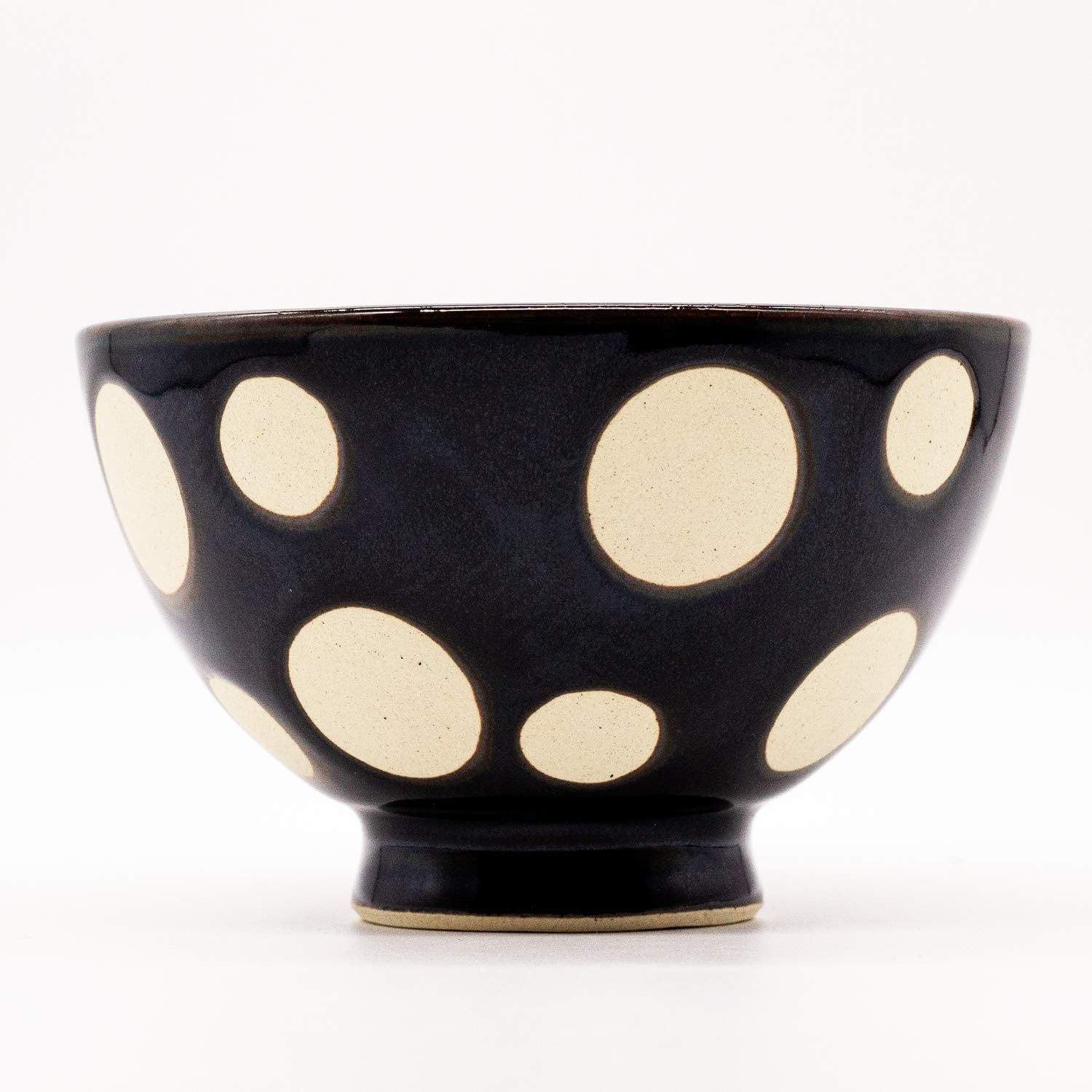 24to3西富陶磁器(Nishitomi) Hasami Ware 477260 Chojuro Kiln Rice Bowl, 4.3 inches (11 cm), White Dot, Black, Made in Japan