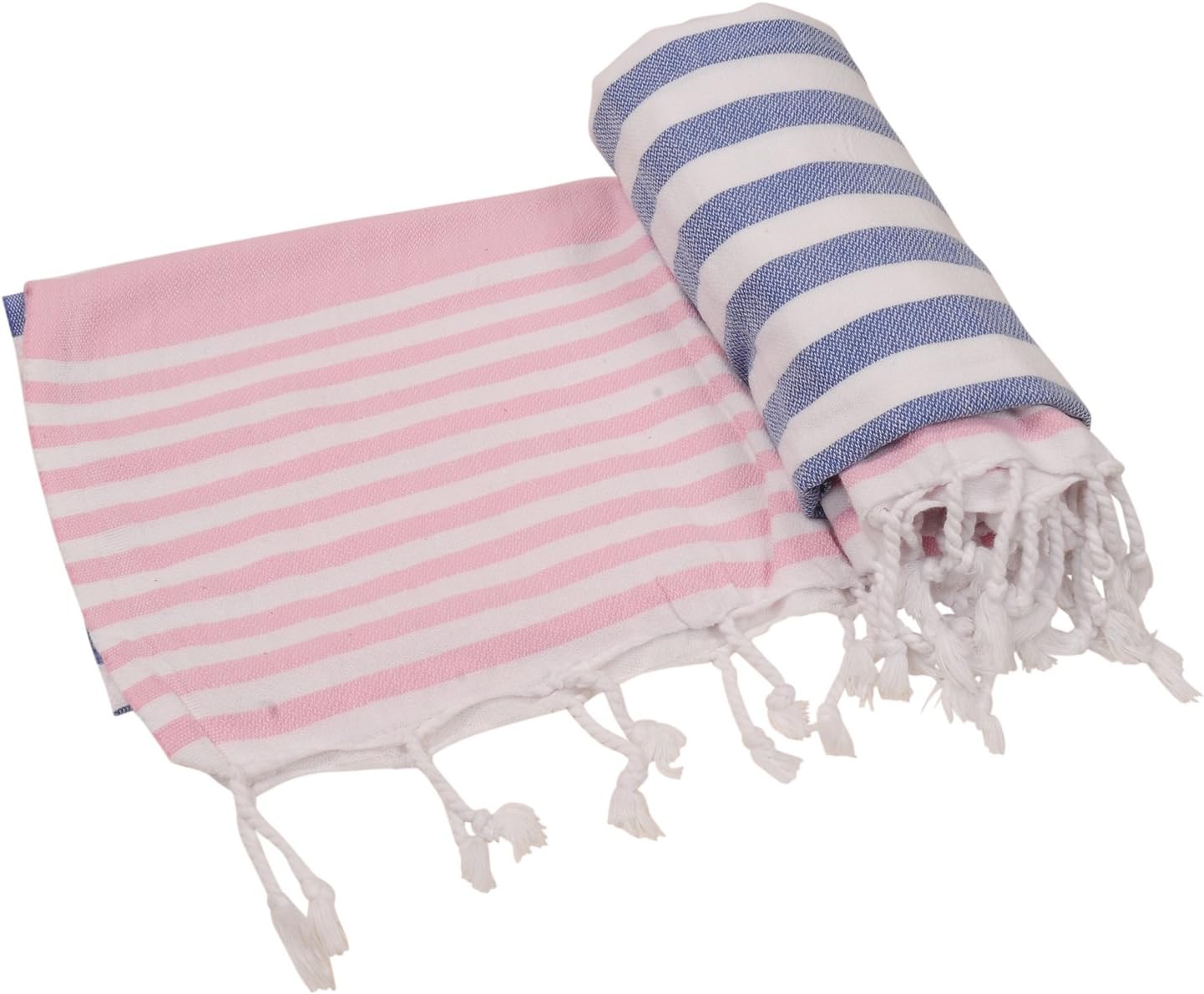 Cyprus Sand-Free Turkish Beach Towel Peshtemal Bath Towel Fouta Pareo Sarong, 100% Cotton 39"x70" (Royal Blue & Rose Pink)