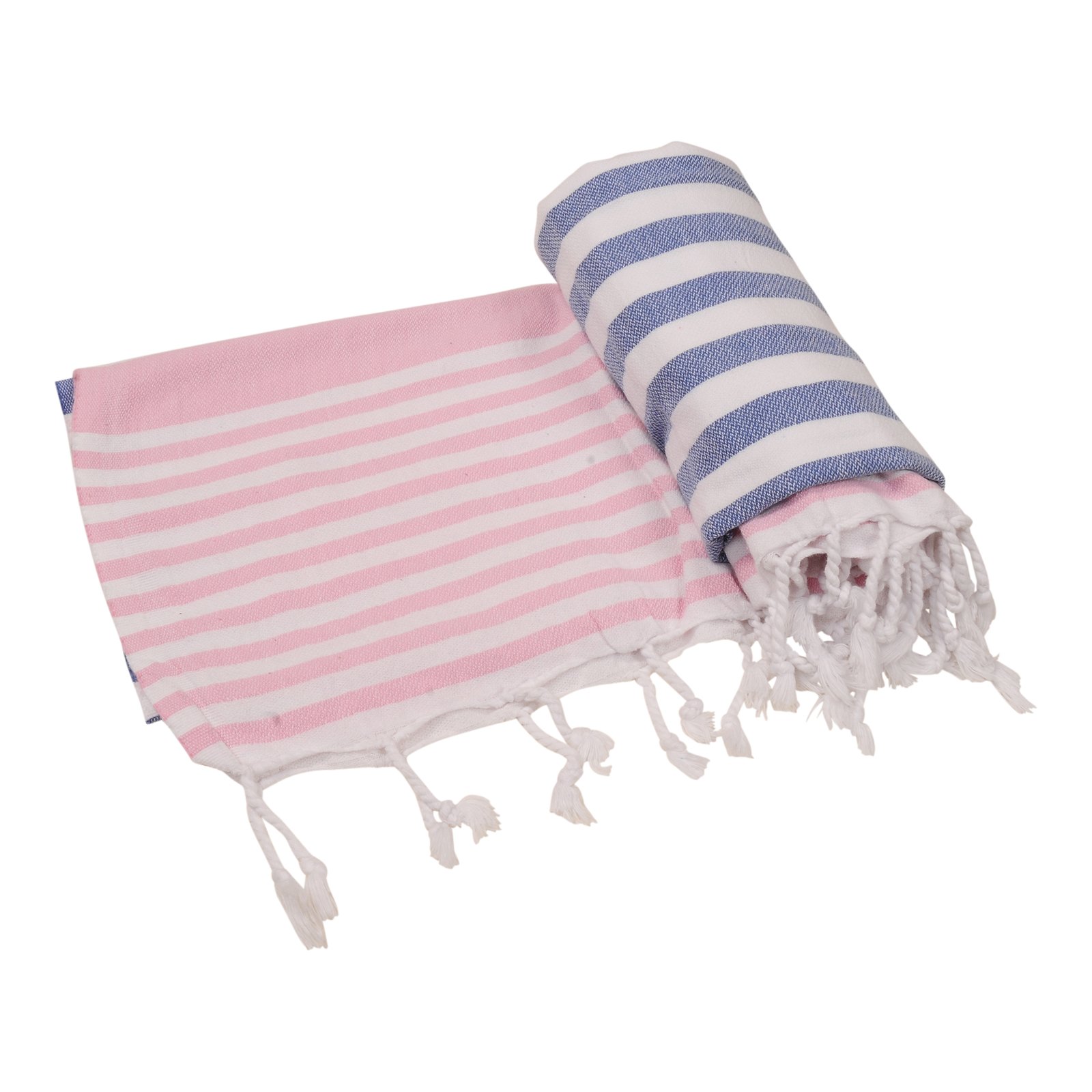 Cyprus Sand-Free Turkish Beach Towel Peshtemal Bath Towel Fouta Pareo Sarong, 100% Cotton 39"x70" (Royal Blue & Rose Pink)