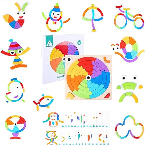 Bloques de madera con diseño de animales rompecabezas de colores arcoíris juegos de apilamiento juguetes educativos para niños de más de 3 años 40