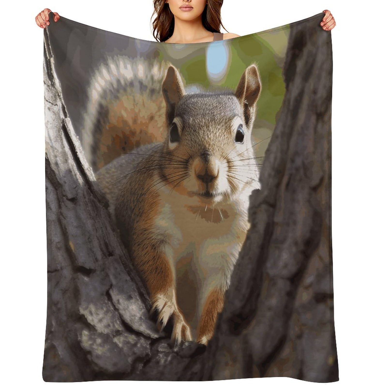 Squirrel in The Tree Blankets Soft Throw Blankets for Sofa Personalized Flannel Blanket Large Warm Bed Blanket Cozy Thick Bath Towel Bedspread for All-Season Home Decor Gift 50"x60"