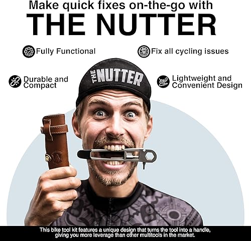 Miniatura 4 de THE NUTTER Herramienta de bicicleta todo en uno  Kit de reparación portátil de bicicleta con multiherramienta de ciclismo y bolsa de cuero marrón