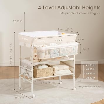 Maydolly Baby Changing Table, Maydolly Portable Foldable Changing Table, Waterproof Diaper Changing Station, Adjustable Height Changing Station, Mobile Nursery for Newborn and Infant