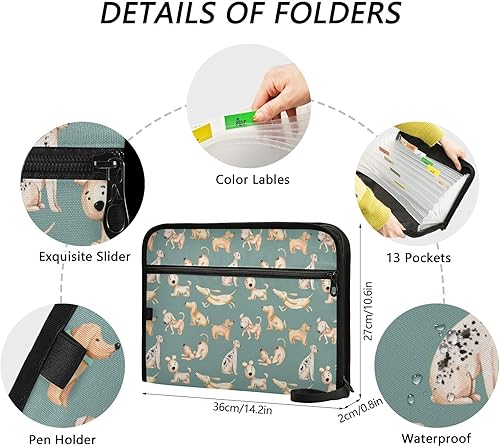 Miniatura 3 de Carpeta expandible de acuarela con 13 bolsillos, tamaño A4, con cierre de cremallera, para periódicos, oficina, negocios