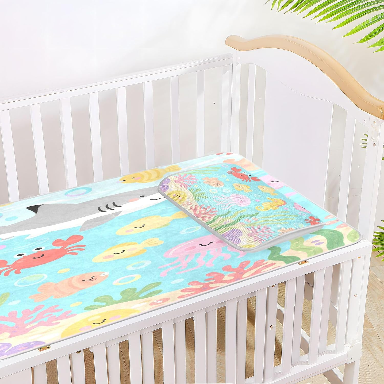 Cooling Baby Mattress 28x52 Breathable Underwater Jellyfish Animal Seahorses Light Green Mattress Protector for Baby Toddler