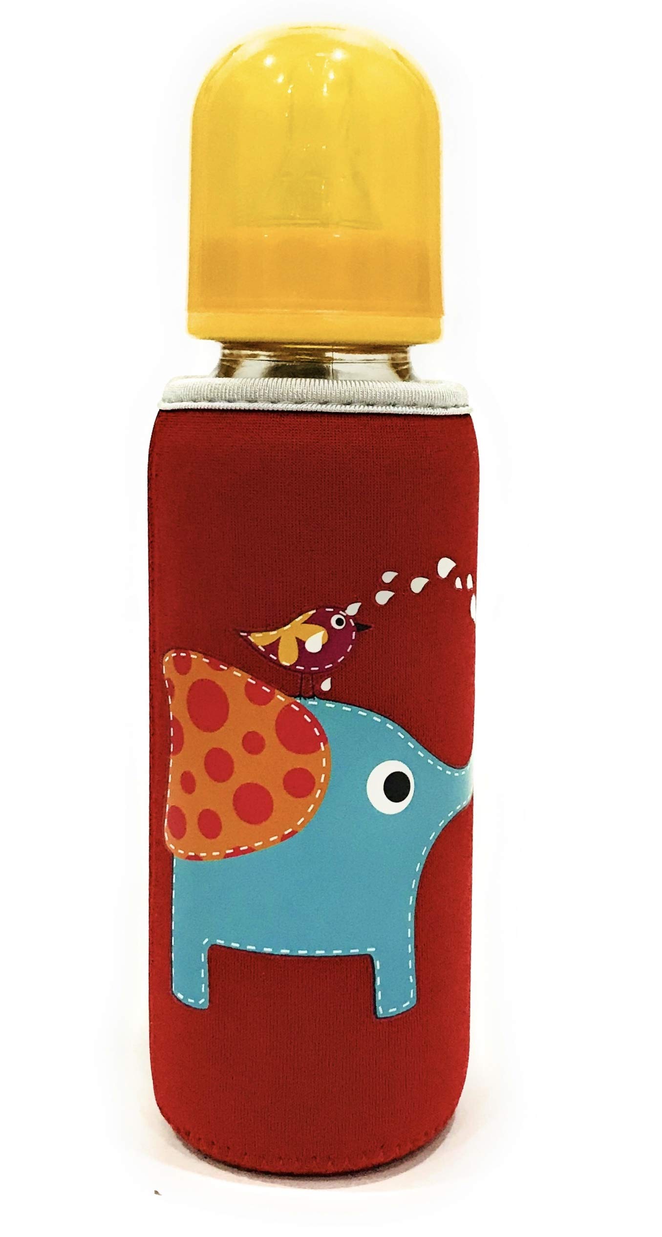 THE LITTLE LOOKERS Cute Animated Patterned Soft Stretchable Baby Feeding Bottle Cover with Easy to Hold Strap for 120ml, 150ml, 200ml (Dinosaur & Elephant, Pack of 2) - Image 4 thumbnail