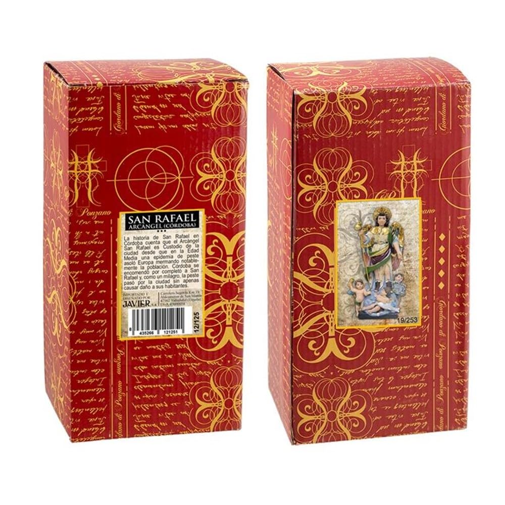 Arcángel San Rafael figura 15 cm. resina peana decoración