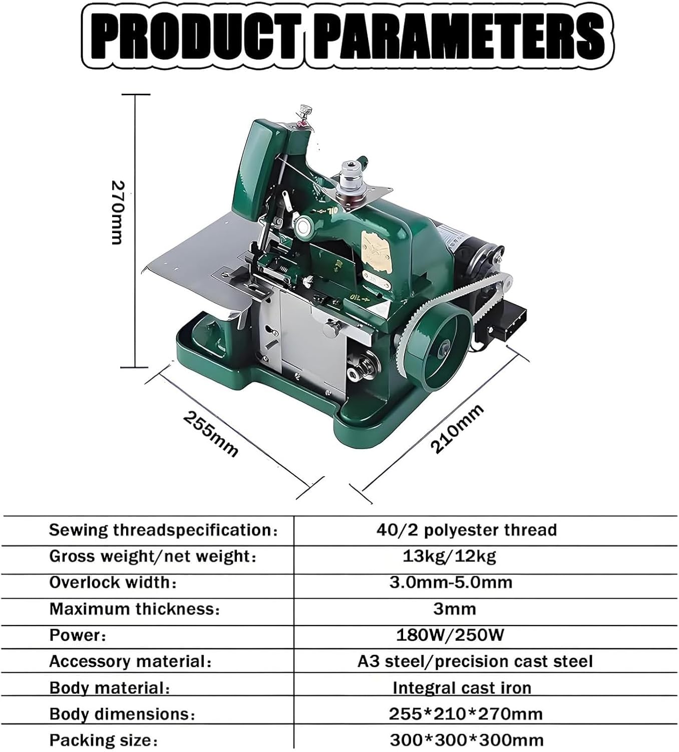 Industrial Overlock Sewing Machine, Handheld Leather Sergers with 3000 Stitches/min, Adjustable Stitch Length, Metal Frame for Professional Garment Sewing