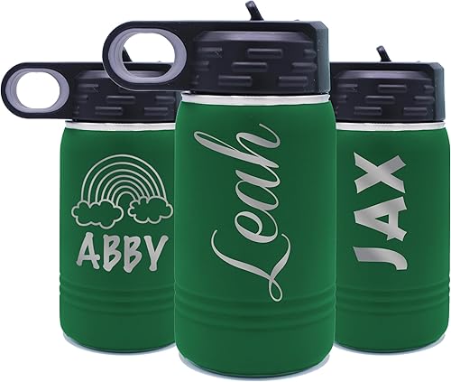 Miniatura 3 de Botella de agua de alta calidad personalizada de 12 onzas con pajilla, vaso aislado de doble pared para niños, niñas, escuela y deportes, grabado